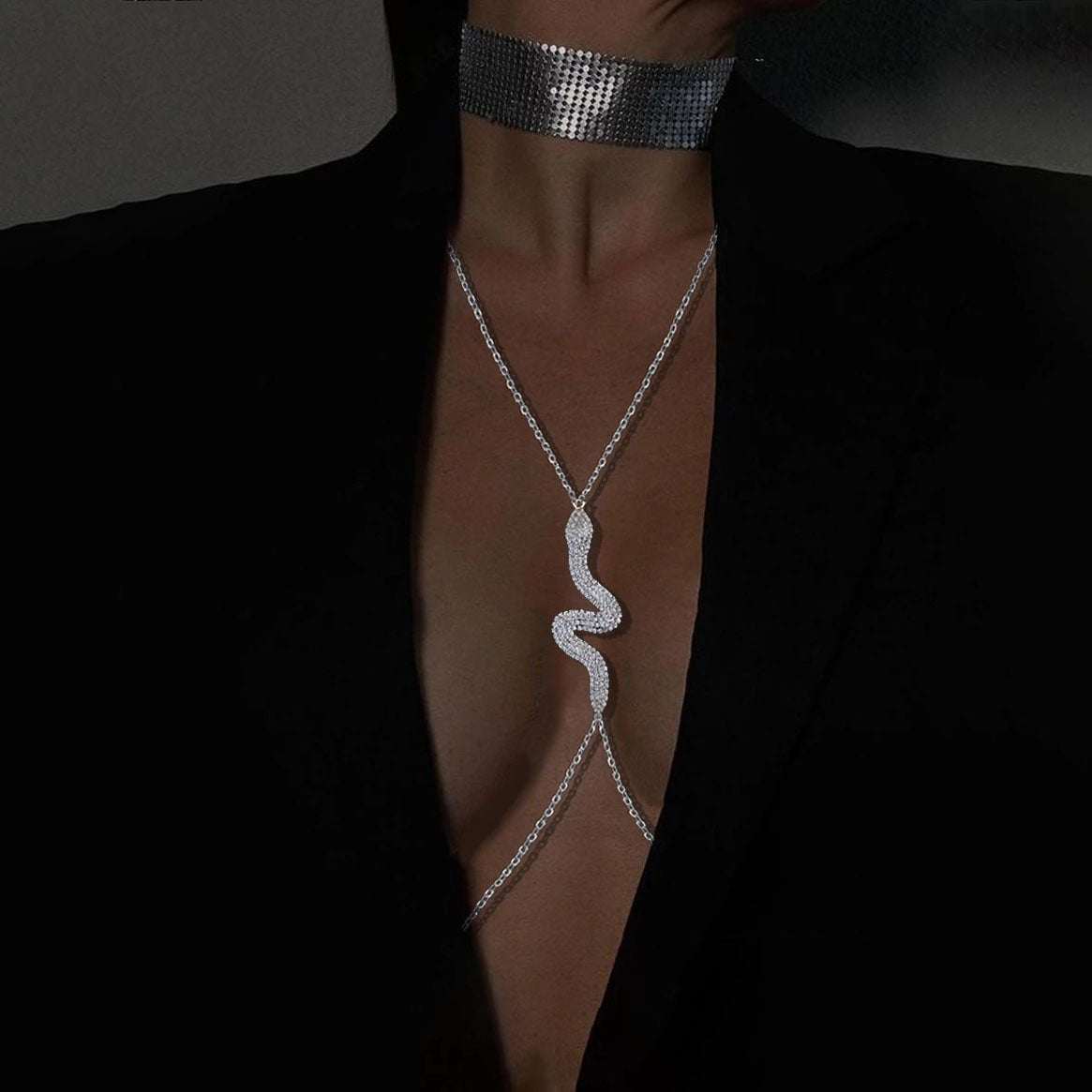 Sexy, sparkling serpentine rhinestone body chain
