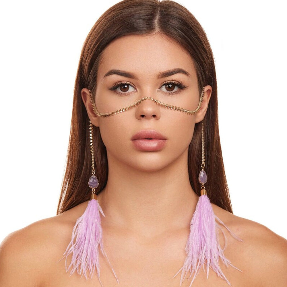 Boho-style feather face chain