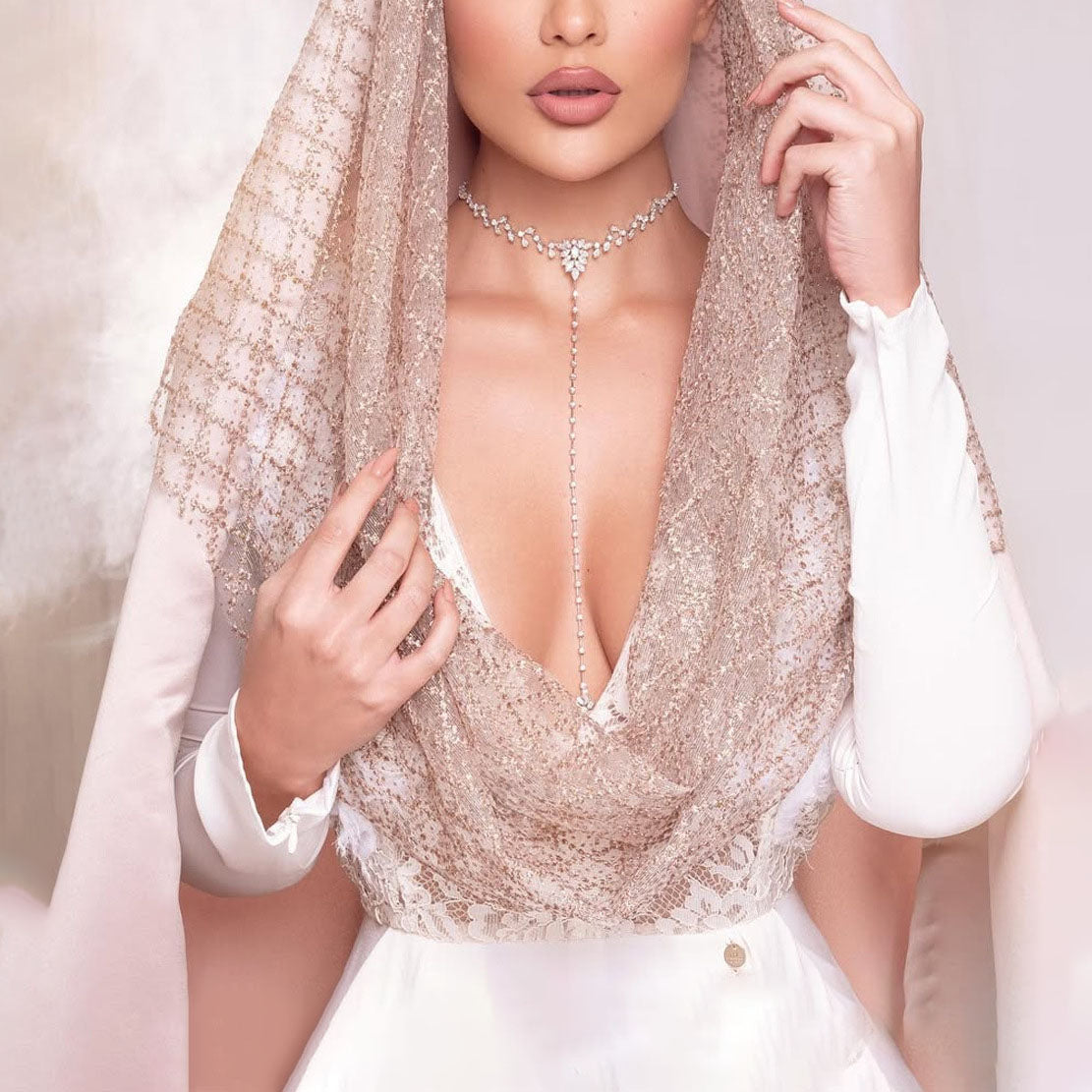 Long-tassel zirconia chest chain