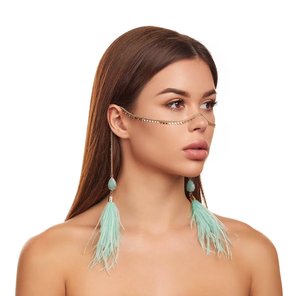Boho-style feather face chain