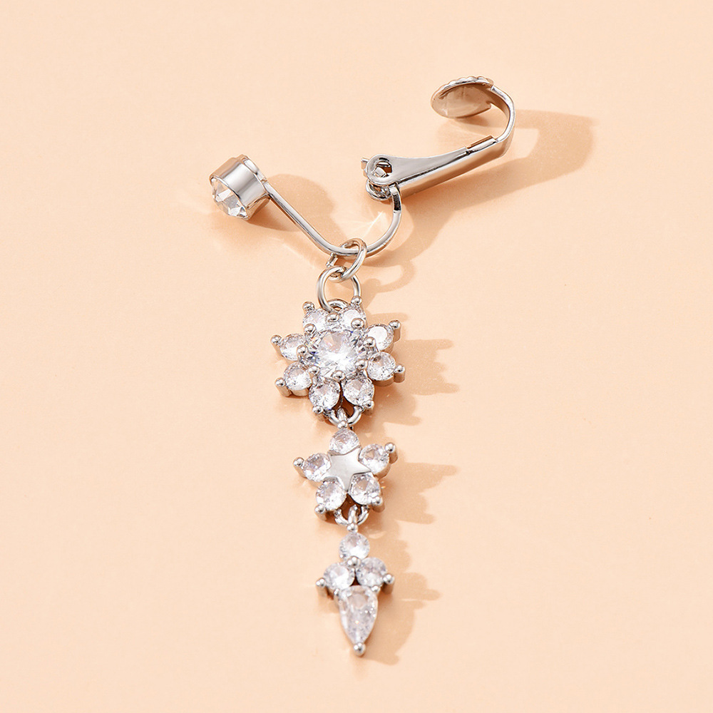 Faux navel piercing with cubic zirconia petals