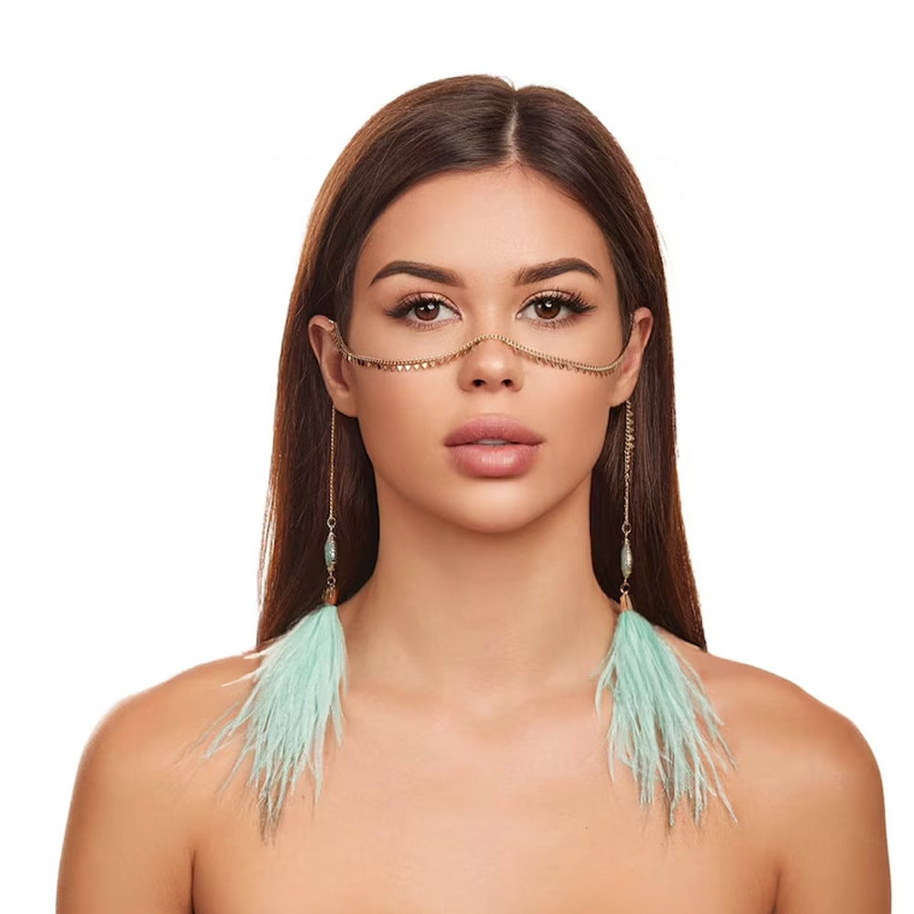 Boho-style feather face chain