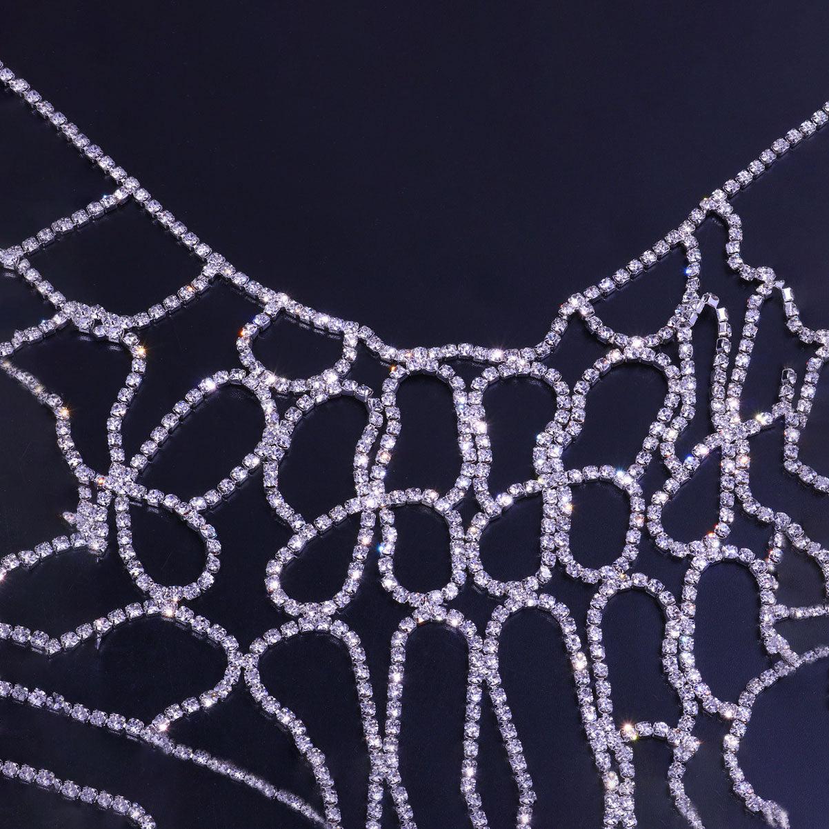 Runway-style sparkling body chain for evening wear