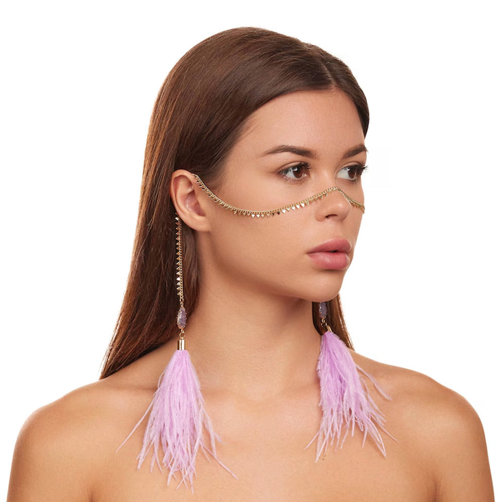 Boho-style feather face chain
