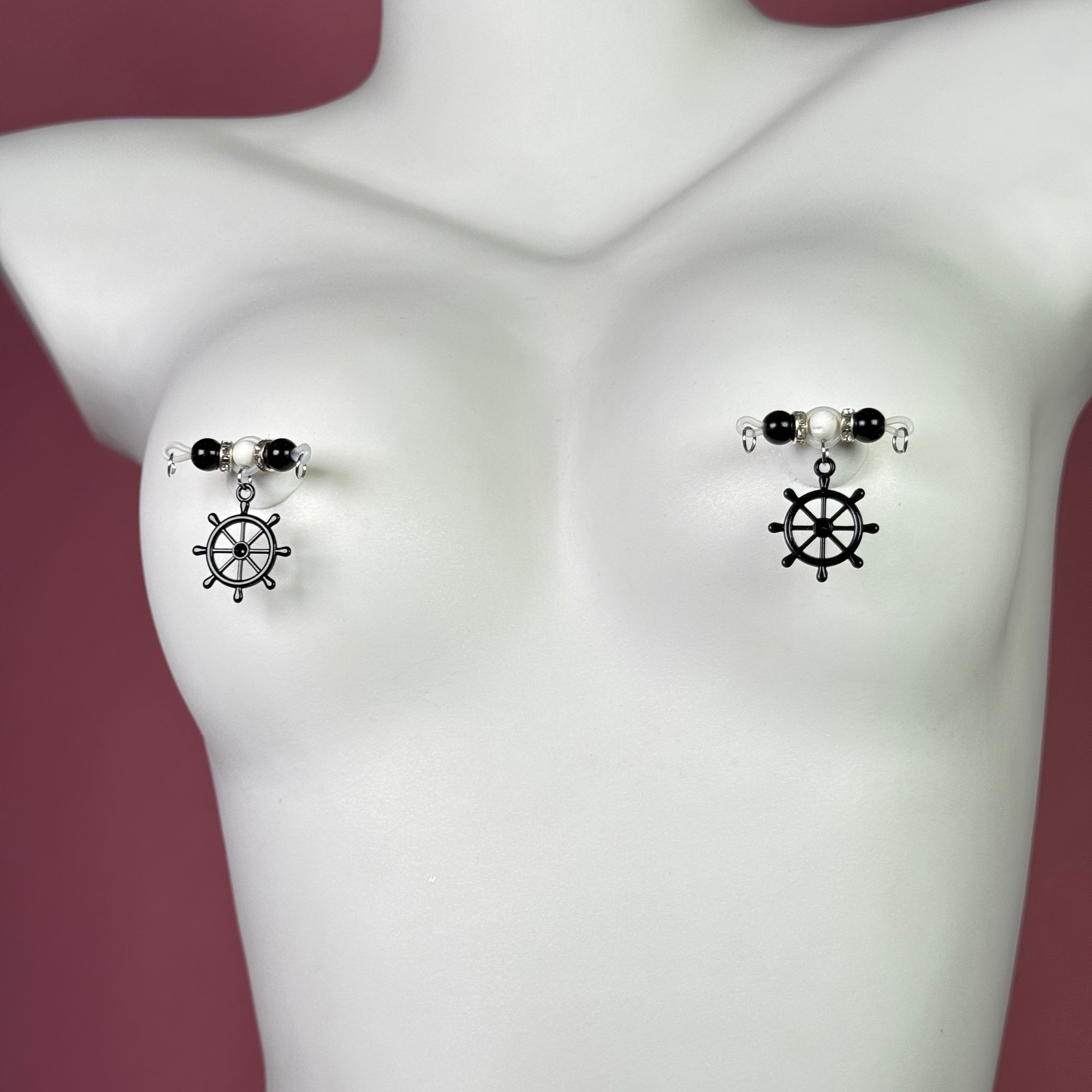Black Anchor Wheel Halloween Nipple Ring