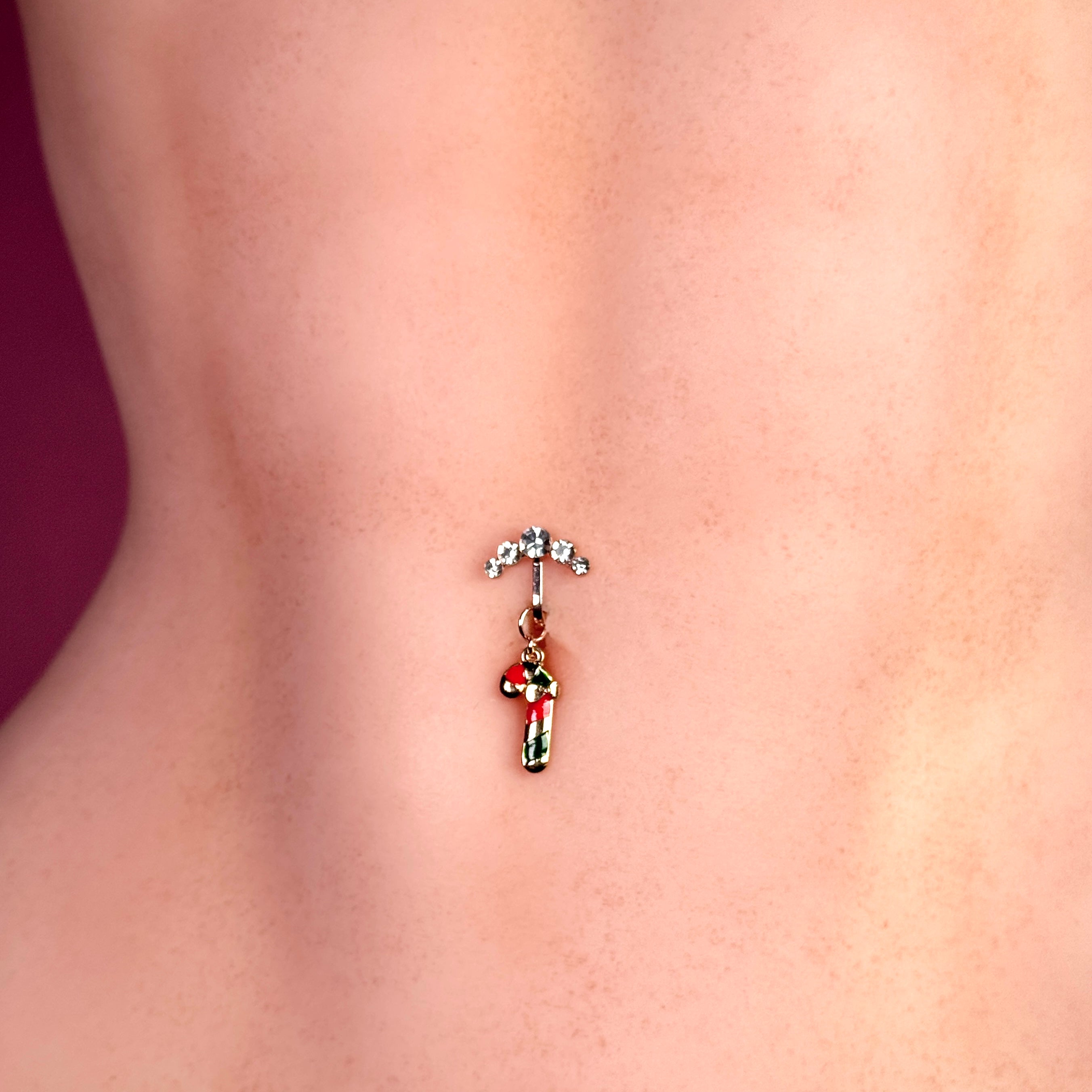 Christmas Candy Cane Faux Belly Button Ring
