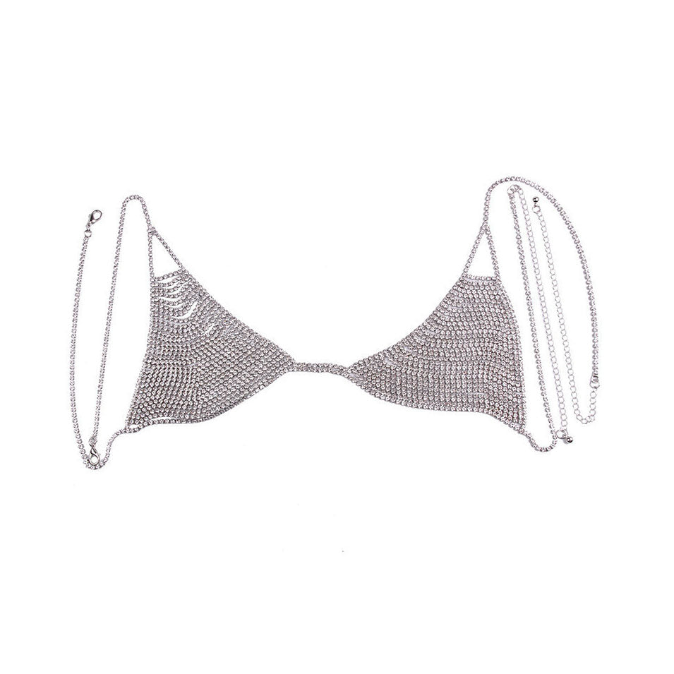 Rhinestone bra and bikini body chain