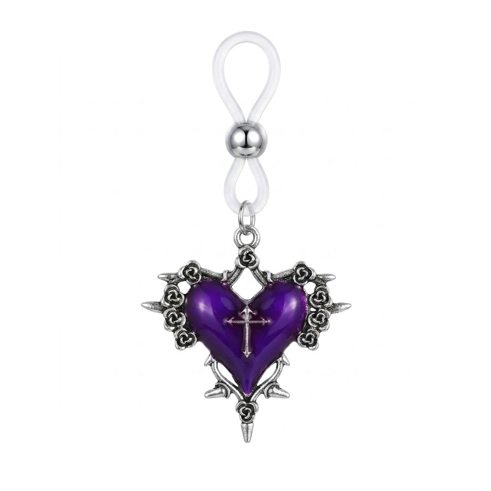 Gothic purple heart-shaped nipple clamps