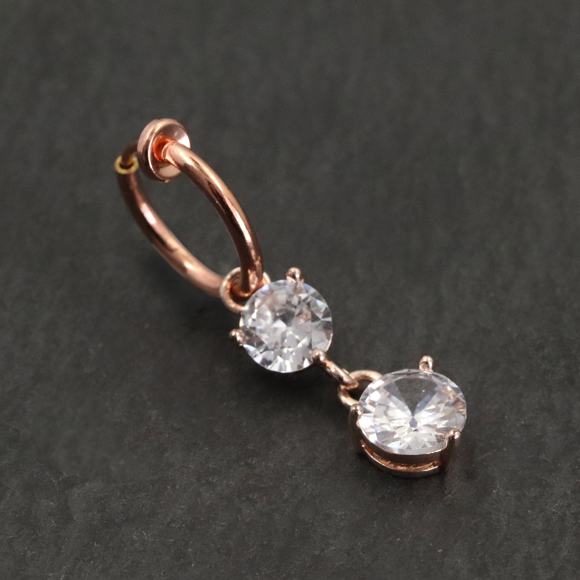 Two Crystal Drop Hoop Clip On Fake Navel Piercing