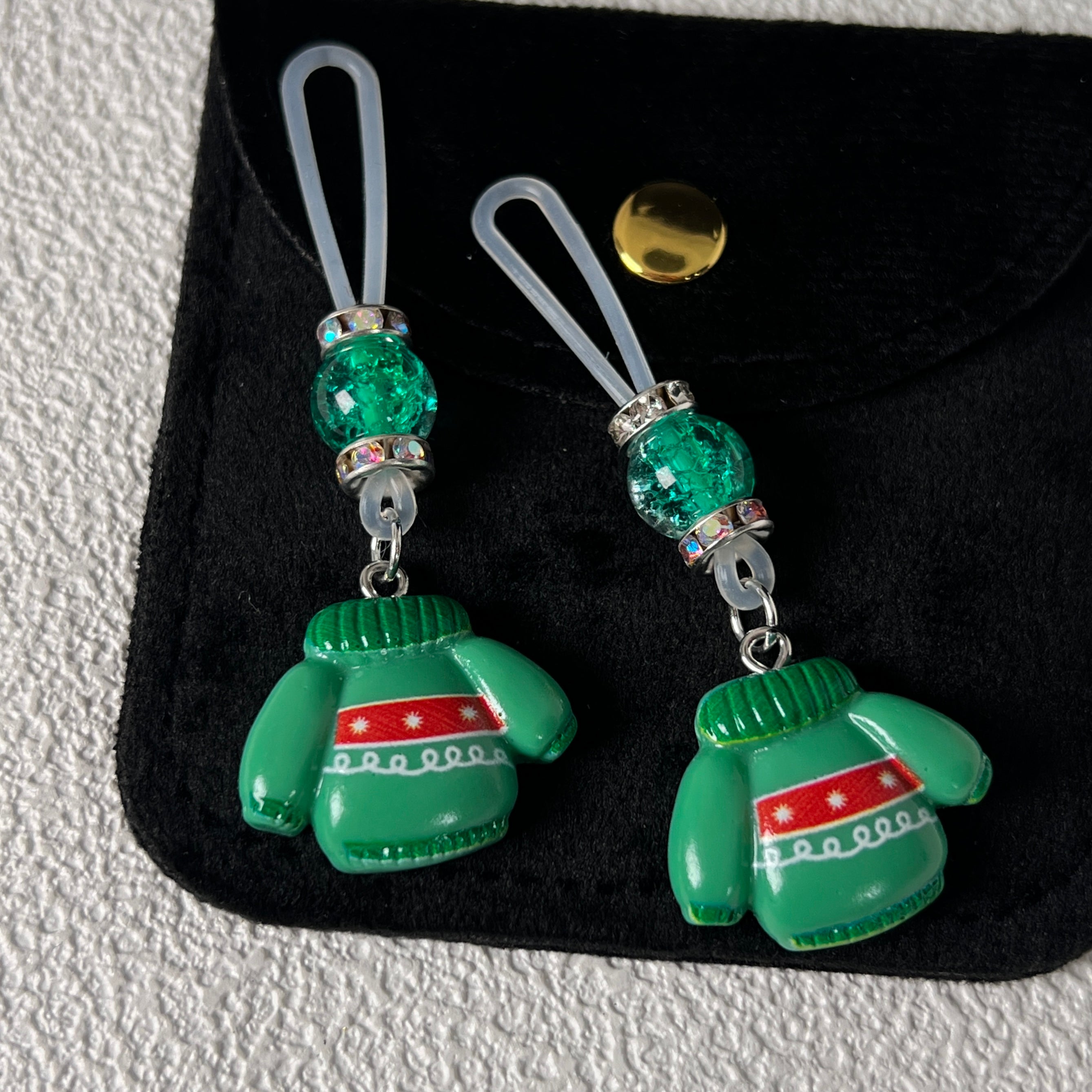 Holiday Sweater Green Bead Nipple Clamps