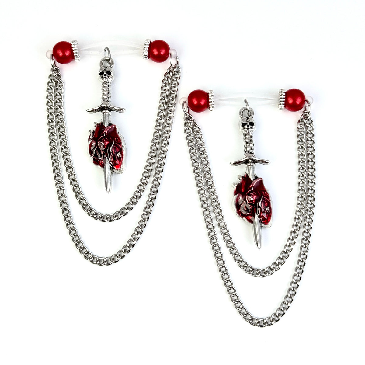 Blood Rose Heart Sword Gothic Nipple Chain