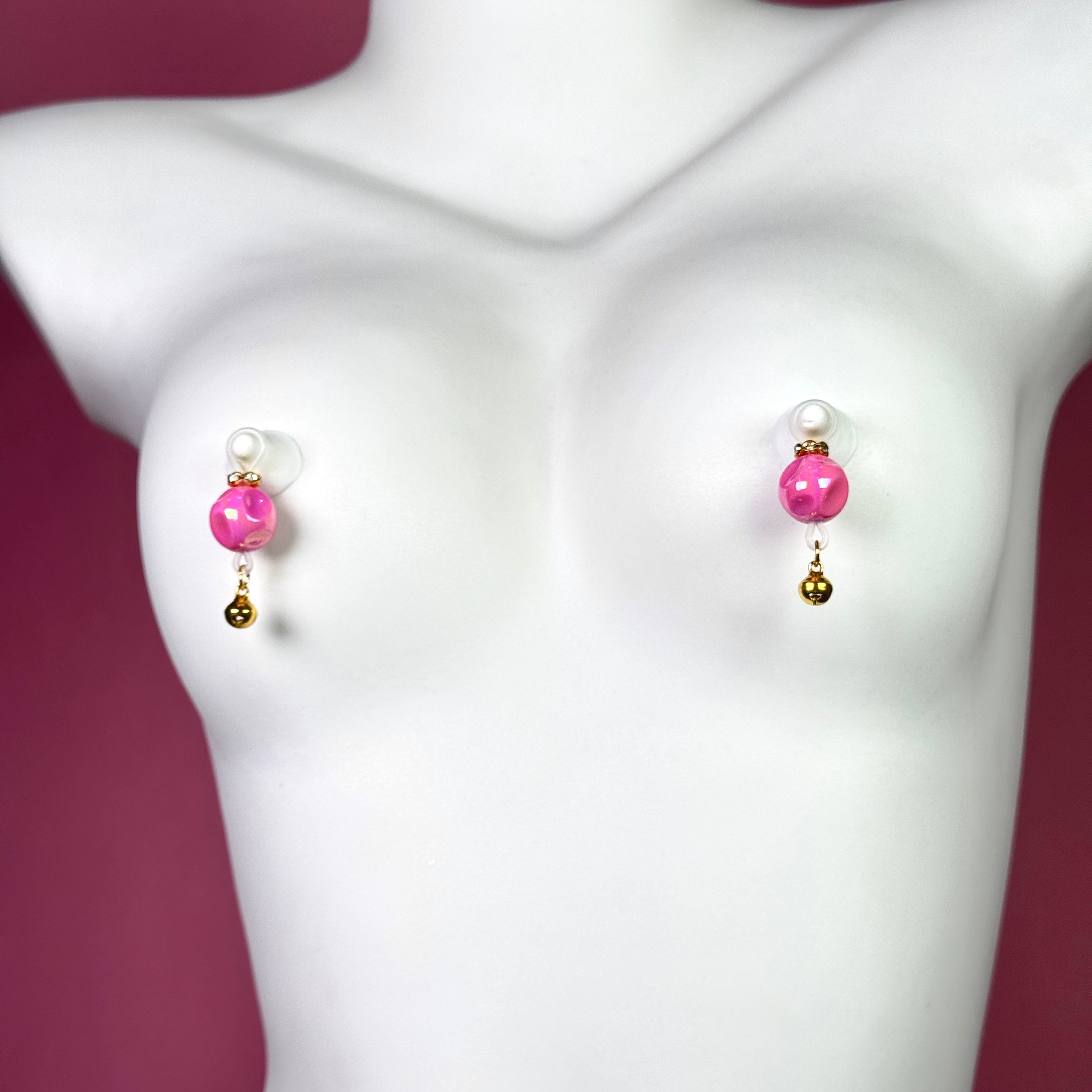 Pink Crystal Bell Faux Nipple Ring