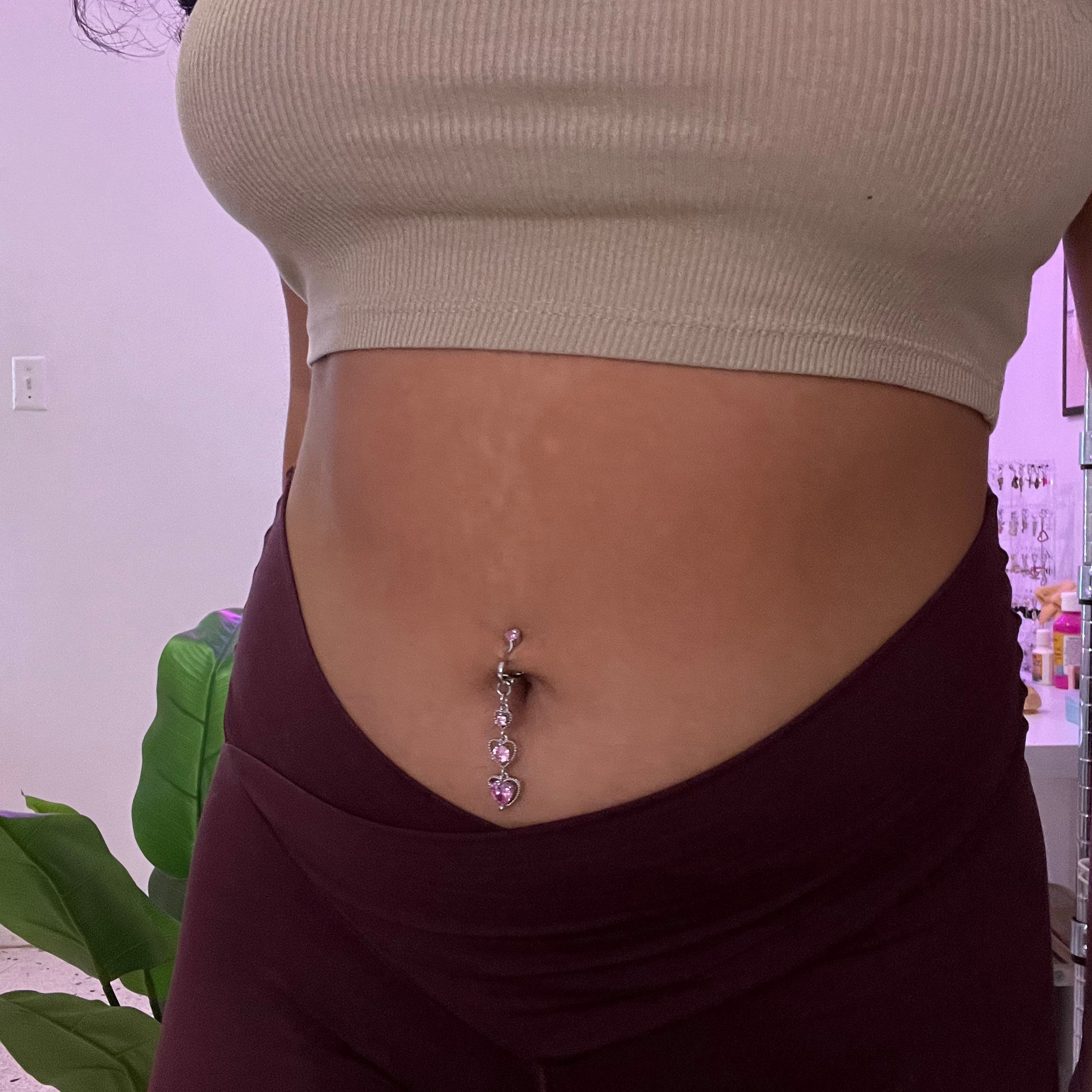 Sweet Gradient Heart Crystal Clip Navel Ring