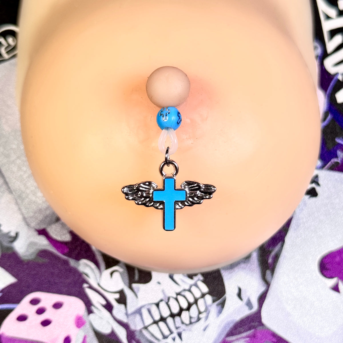 Blue Angel Wing Cross Non-Piercing Nipple Clamp