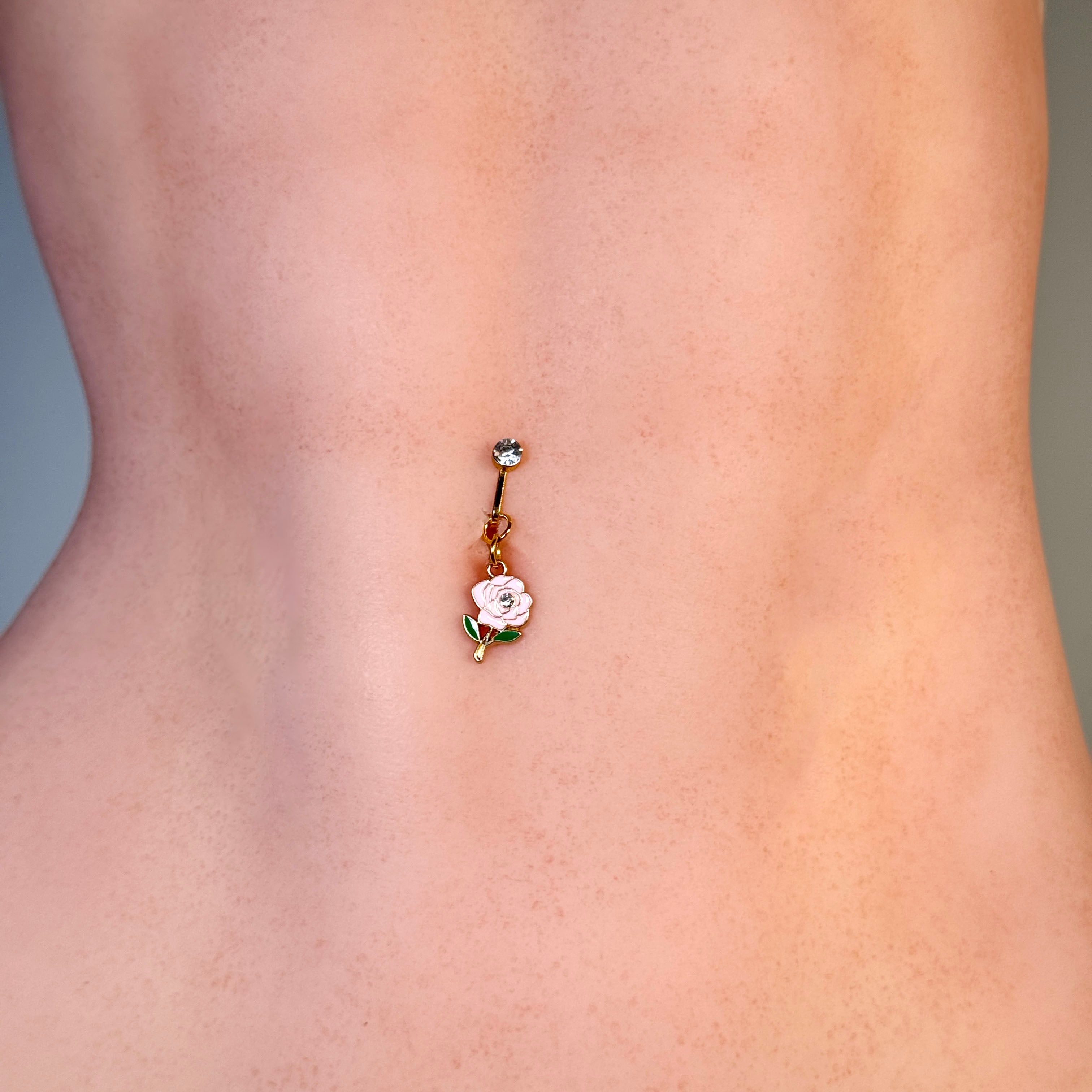 White Rose Charm Faux Navel Ring