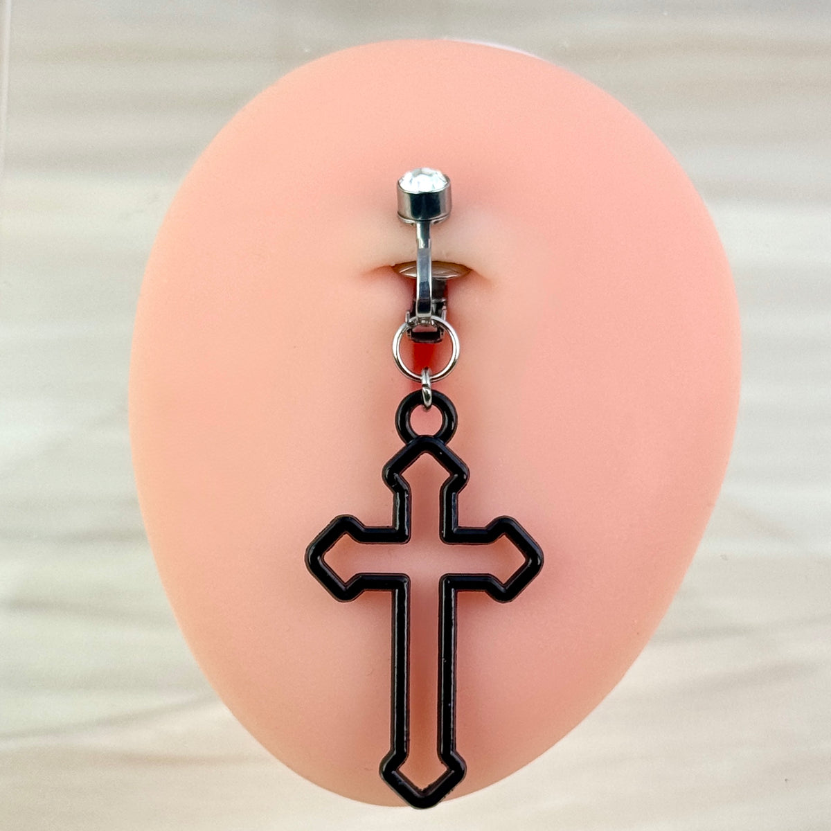 Black Cross Faux Belly Button Ring