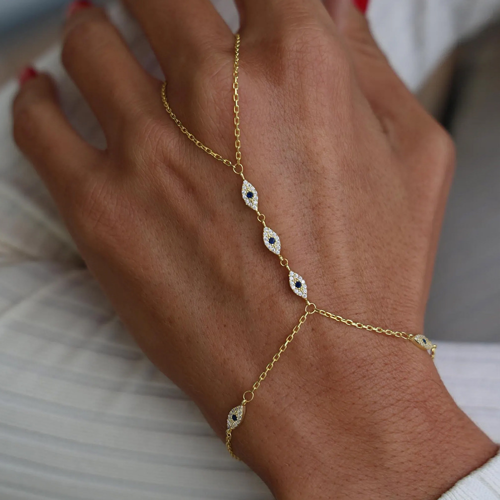 Evil Eye Bracelet with Attached Ring