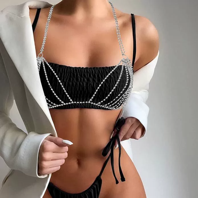 Multi-layer rhinestone bikini body chain