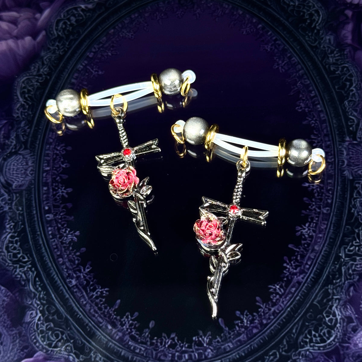 Black Rose Cross Nipple Clamps