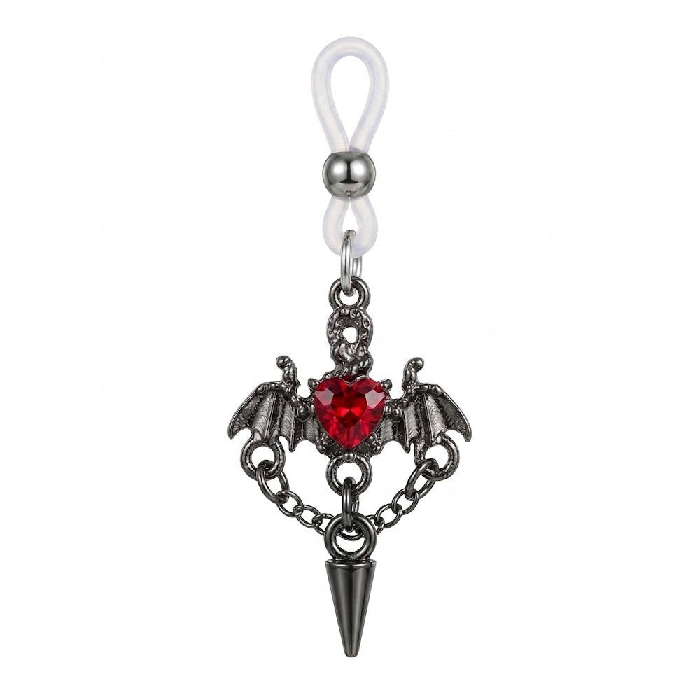 Gothic bat-wing heart-shaped non-piercing nipple rings