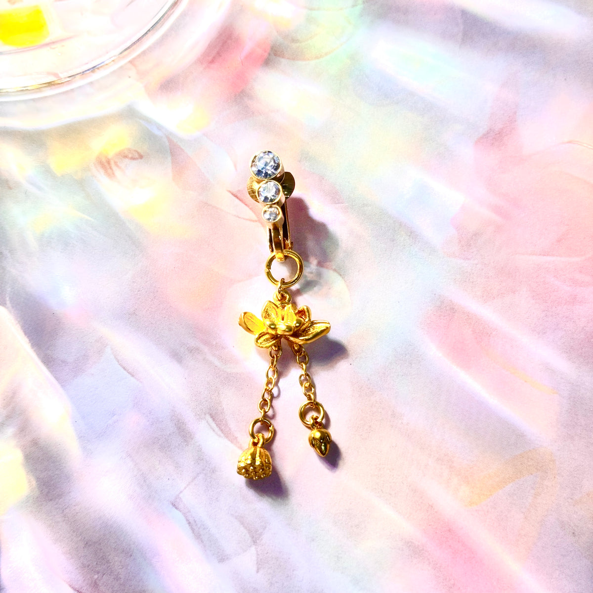 Golden Lotus Charm Simulated Navel Ring