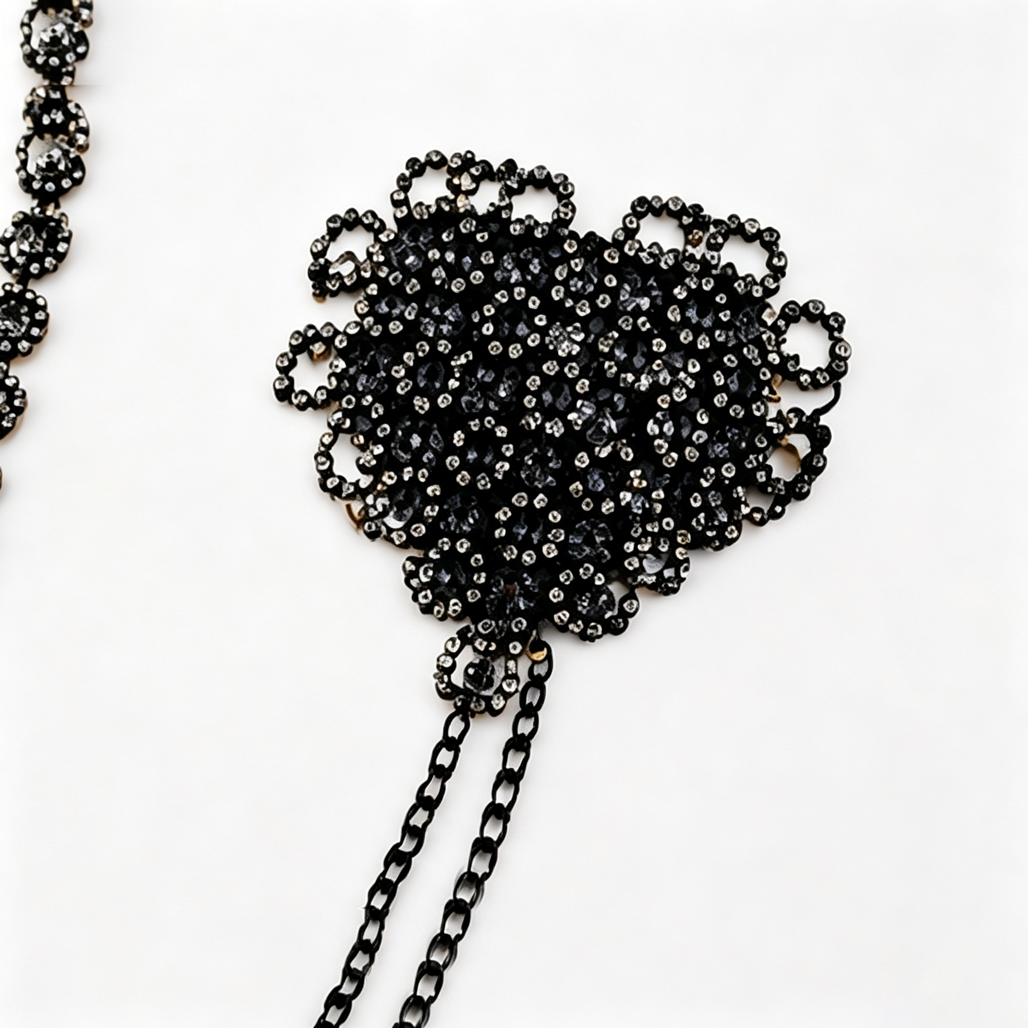 Black Crystal Heart Nipple Cover & Waist Chain Set