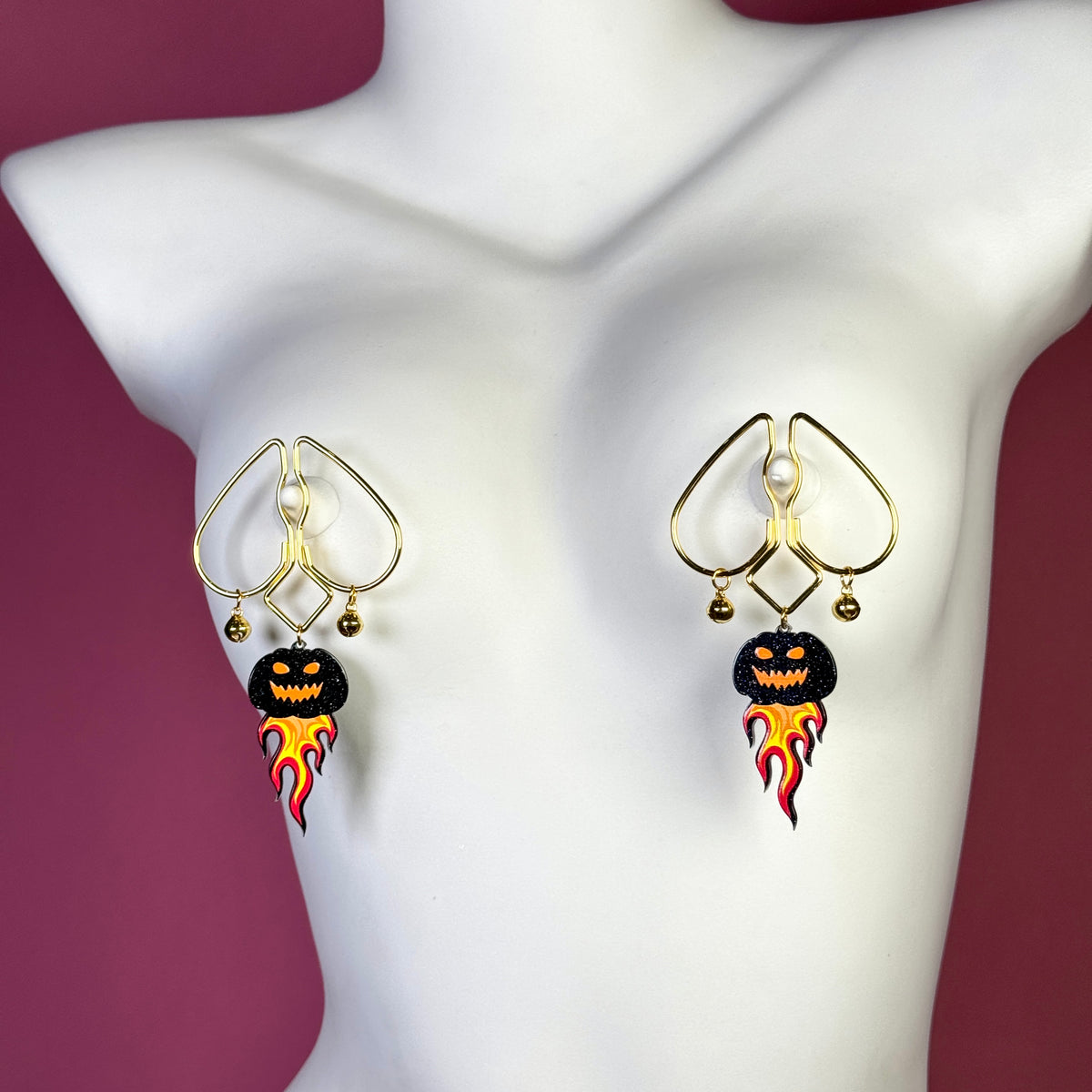 Flame Pumpkin Nipple Clamps