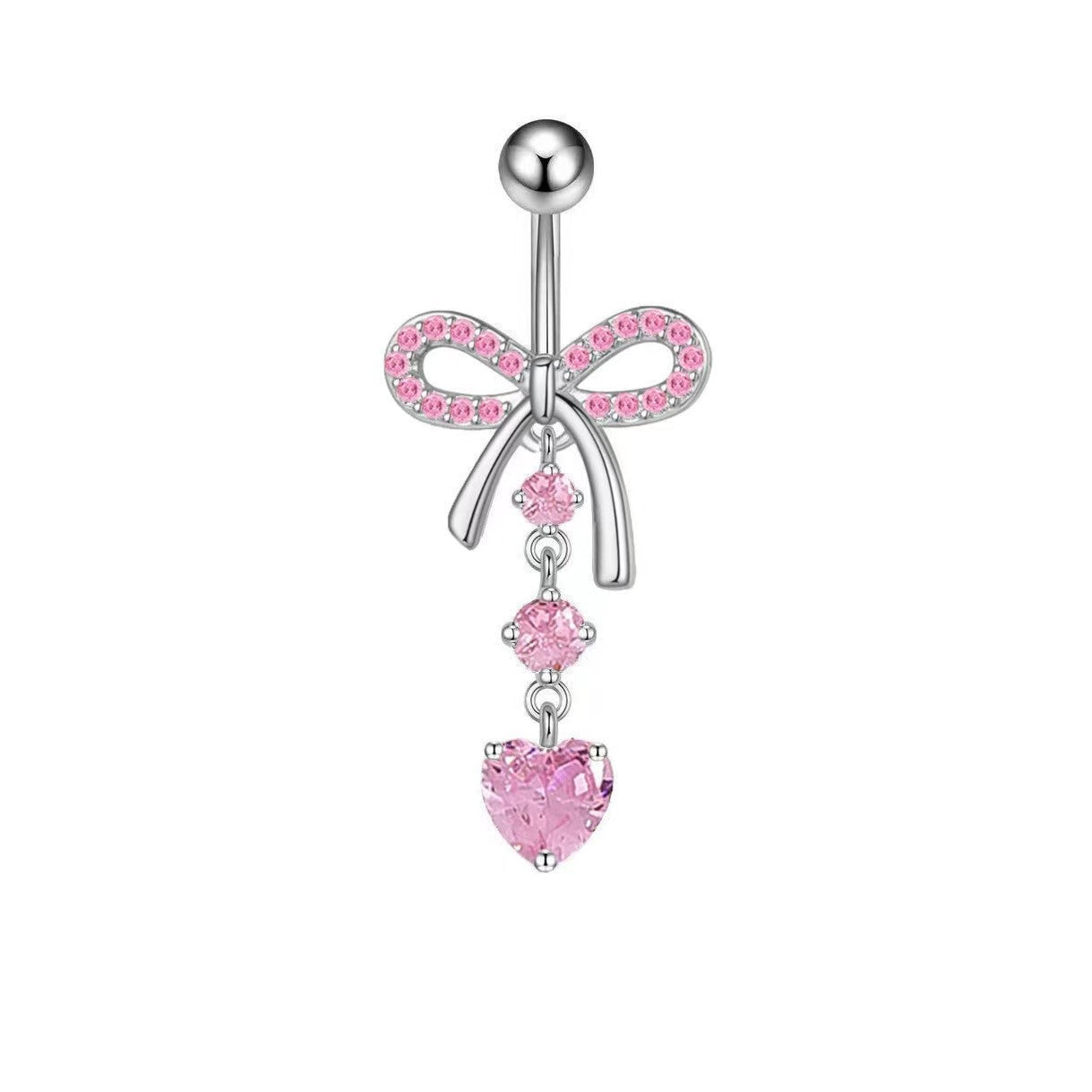 Bowknot & Heart-Shaped Crystal Navel Ring