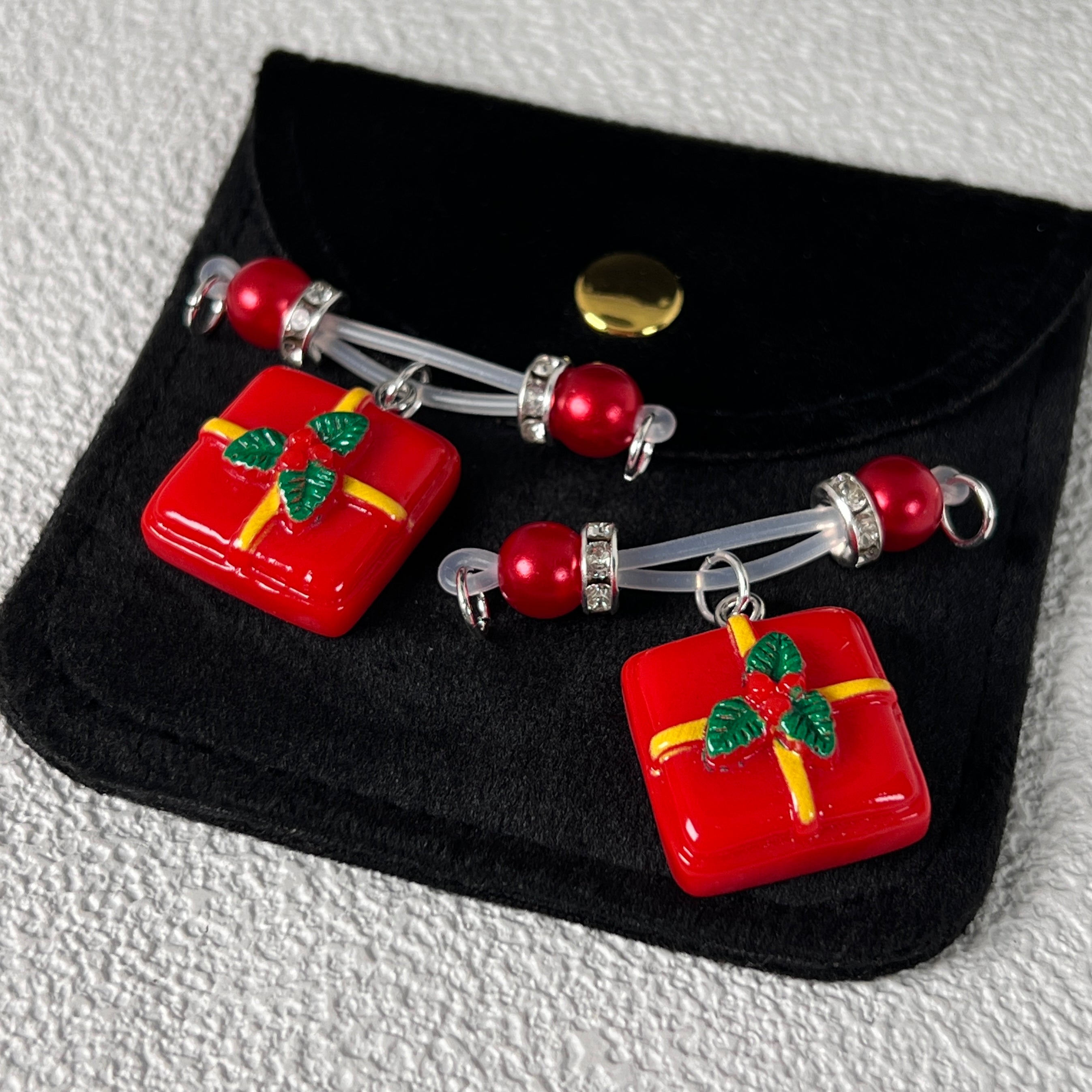 Festive Red Present Pearl Nipple Clips