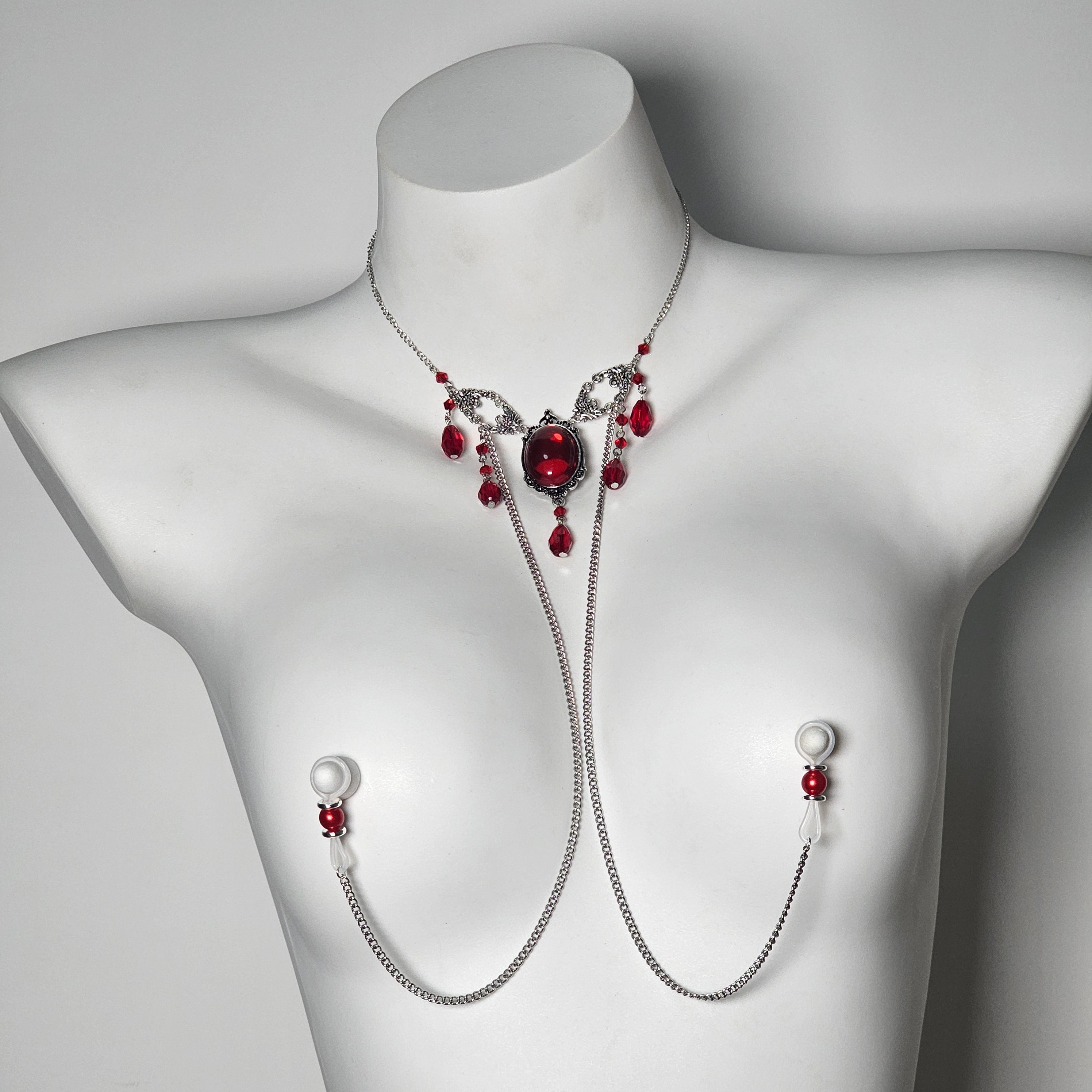 Sexy ruby nipple chain
