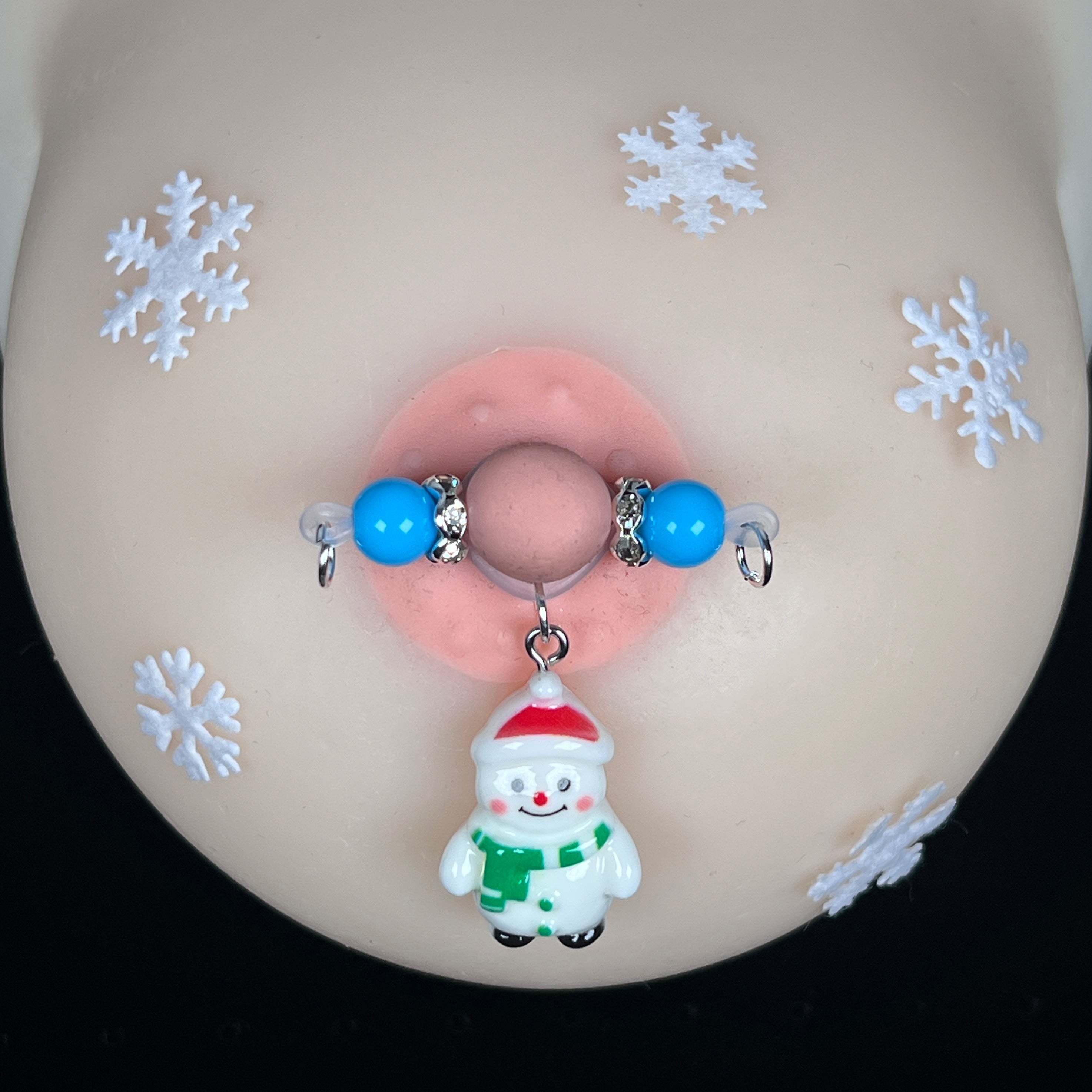 Snowman Blue Bead Nipple Clips
