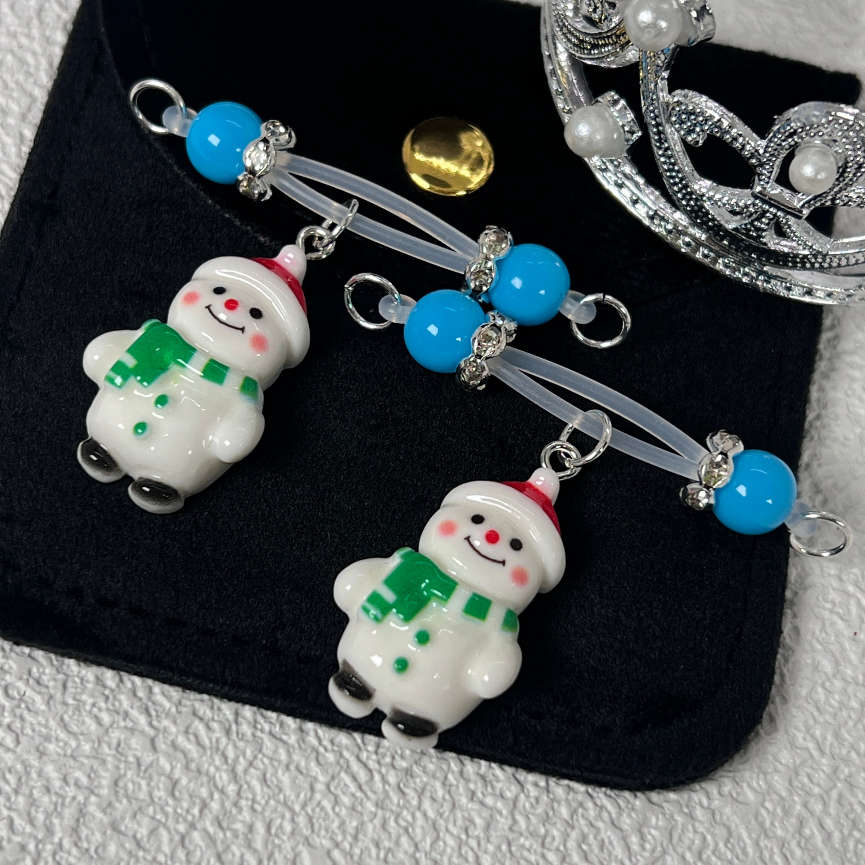 Snowman Blue Bead Nipple Clips