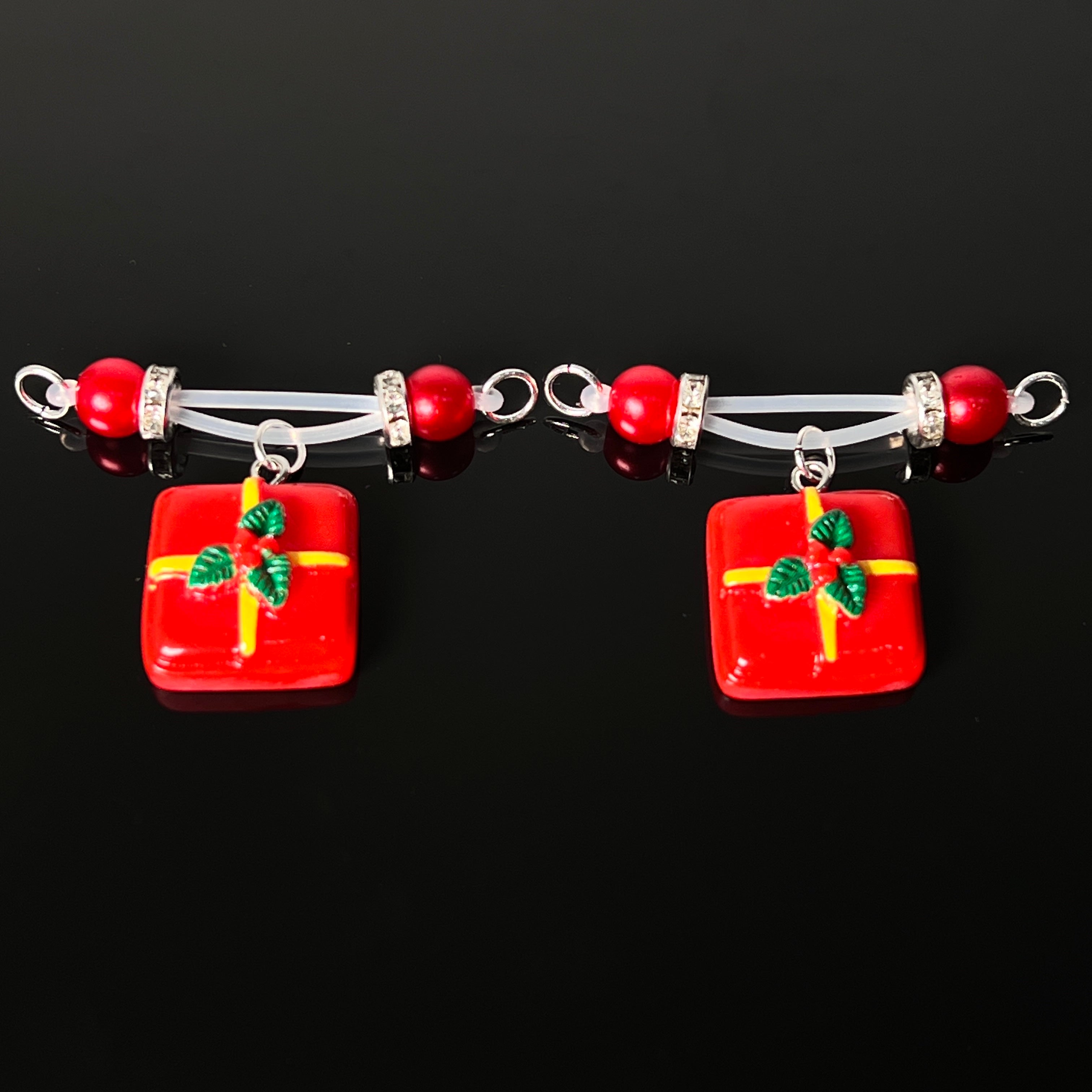 Festive Red Present Pearl Nipple Clips