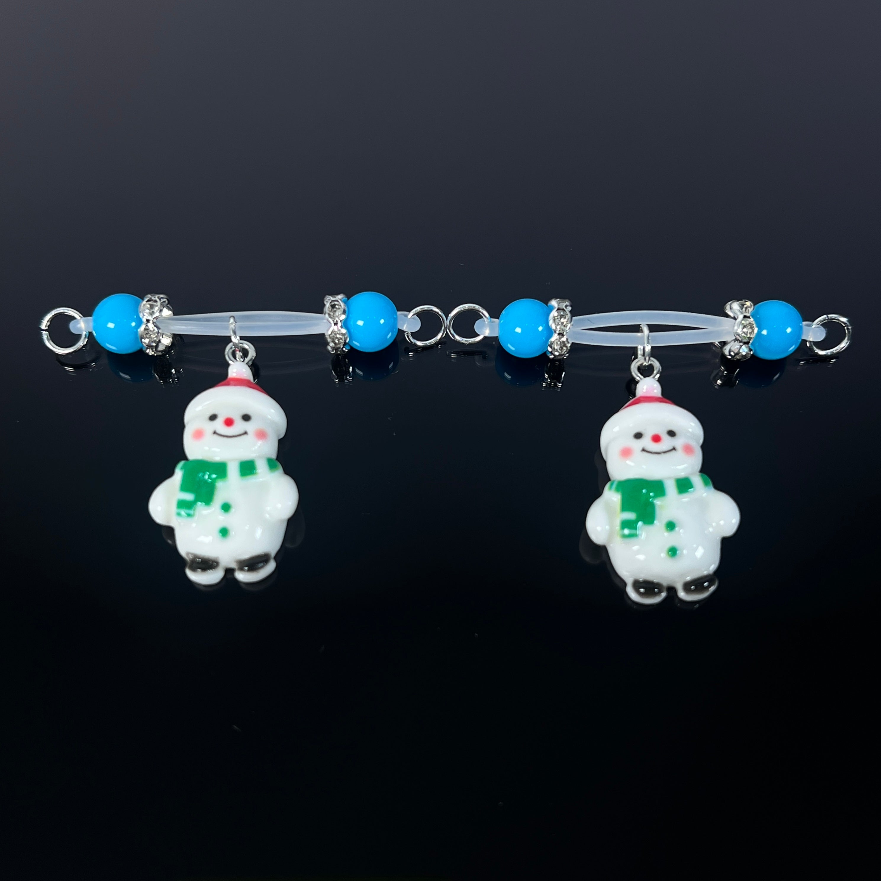 Snowman Blue Bead Nipple Clips