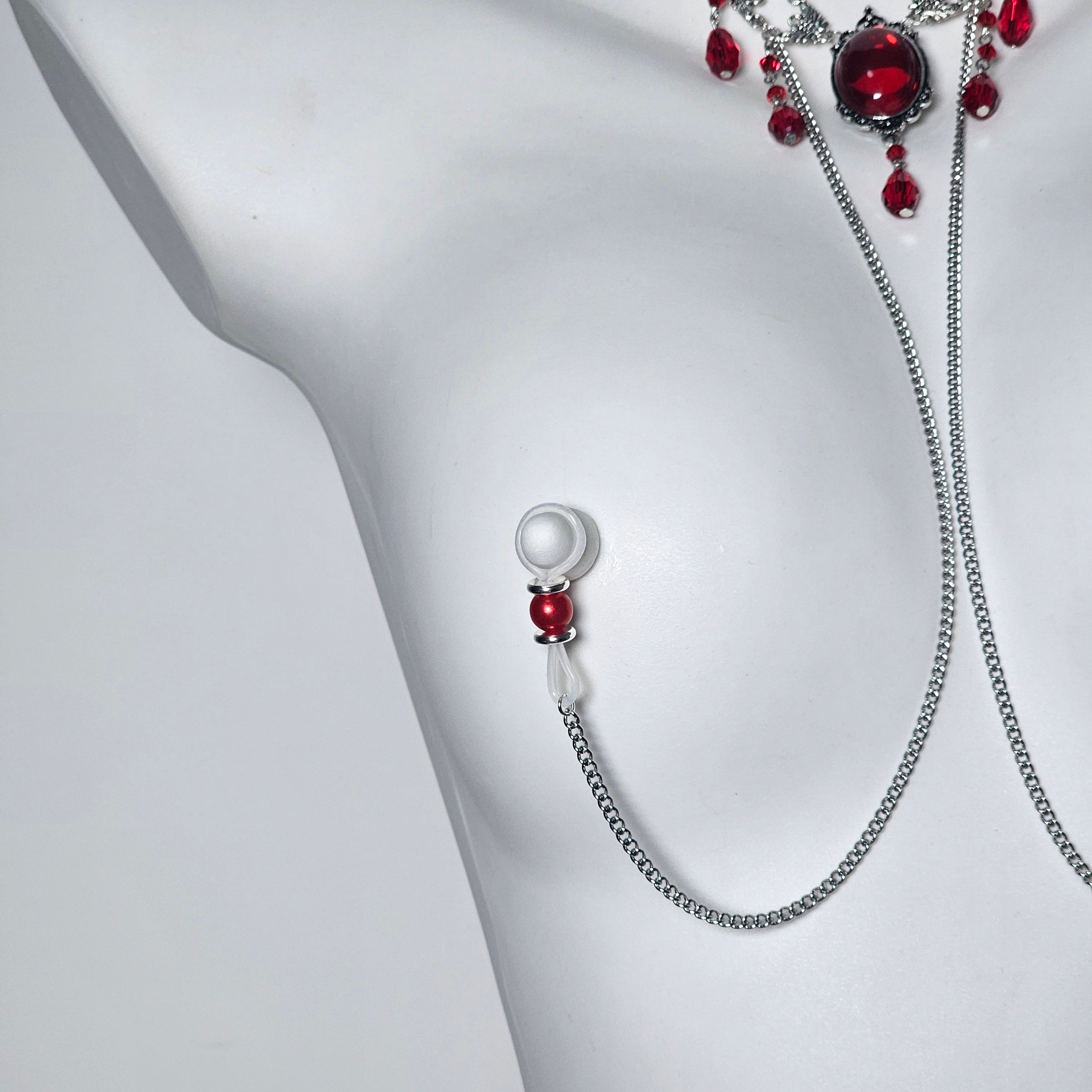 Sexy ruby nipple chain