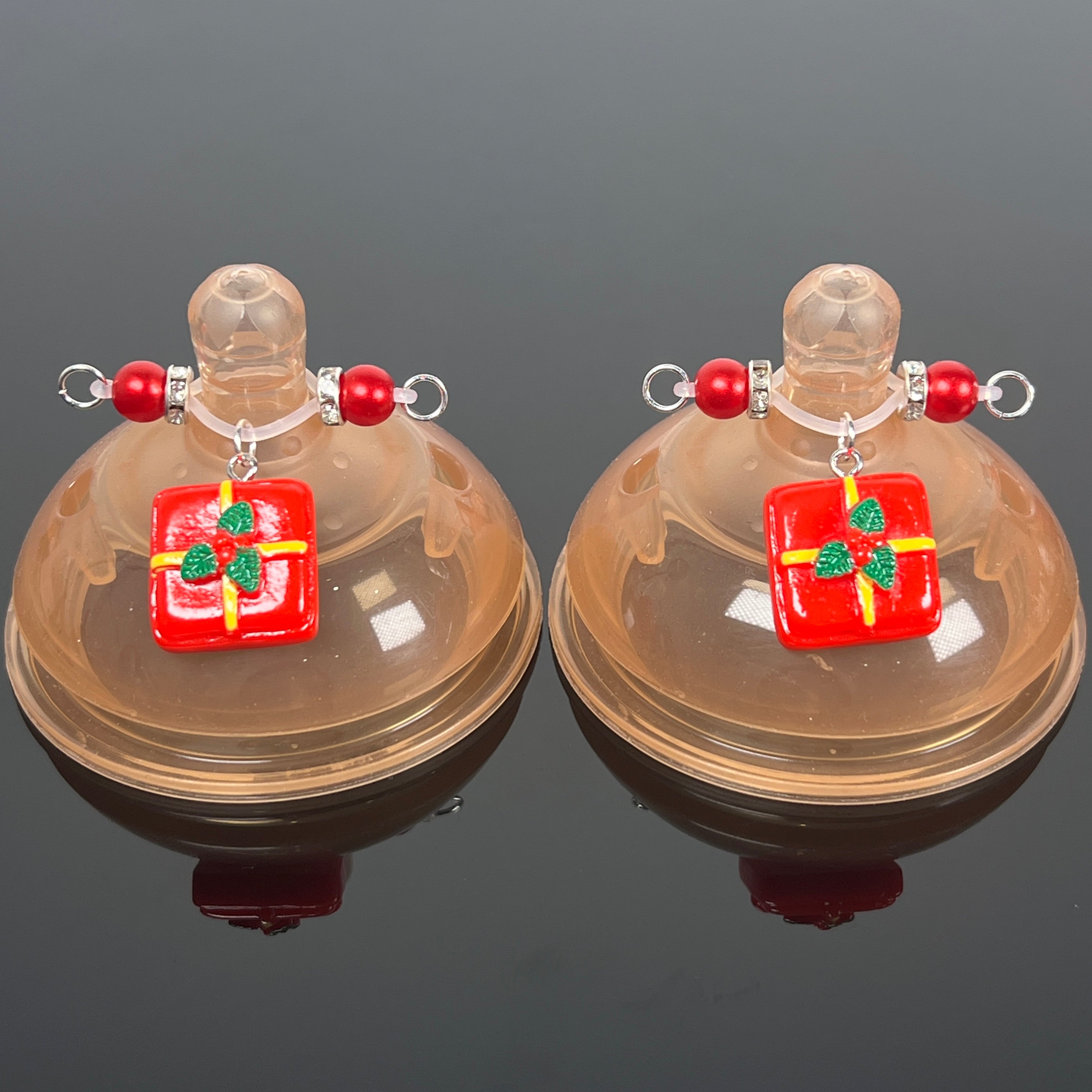 Festive Red Present Pearl Nipple Clips