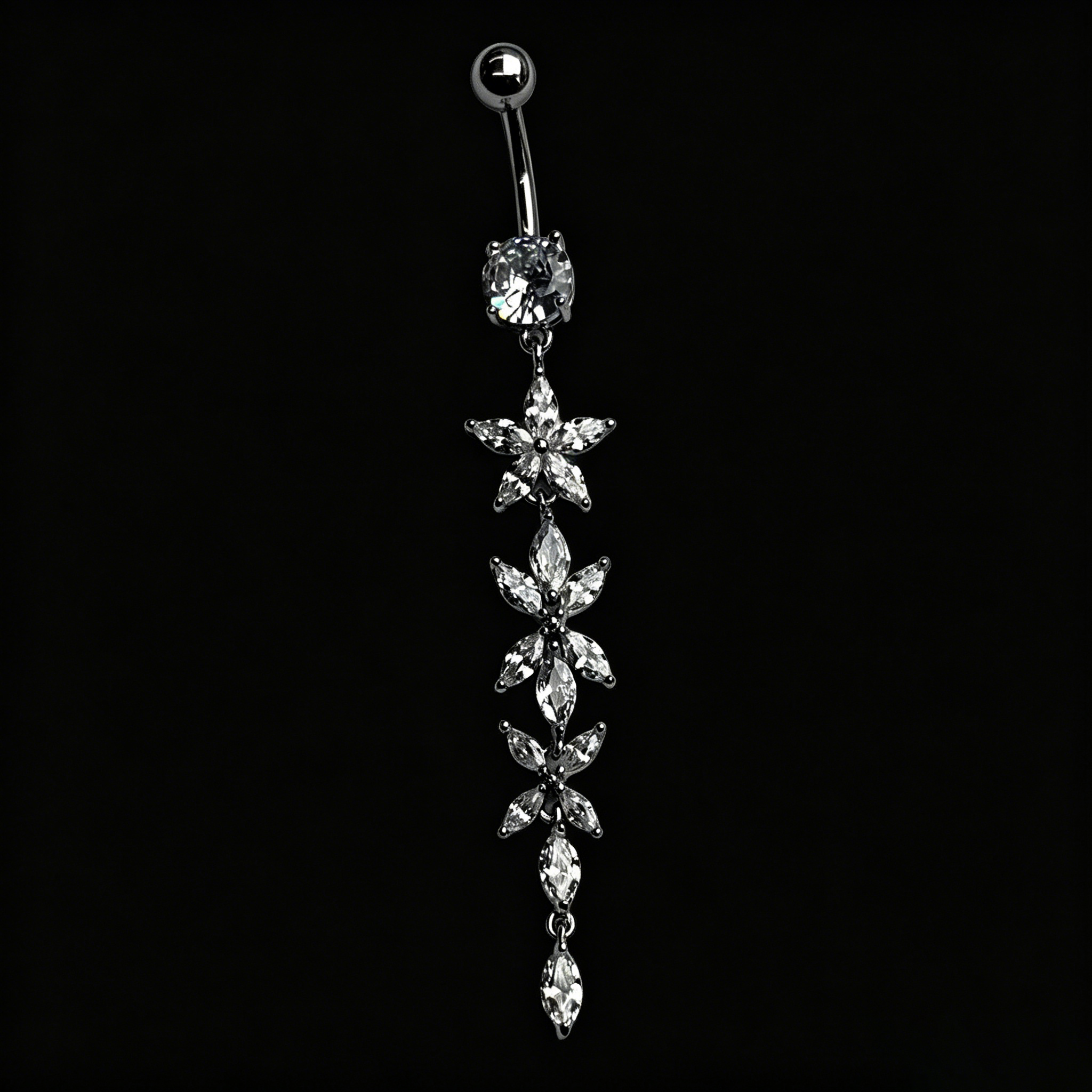 Long Flower CZ Dangle Drop Pierced Belly Button Ring