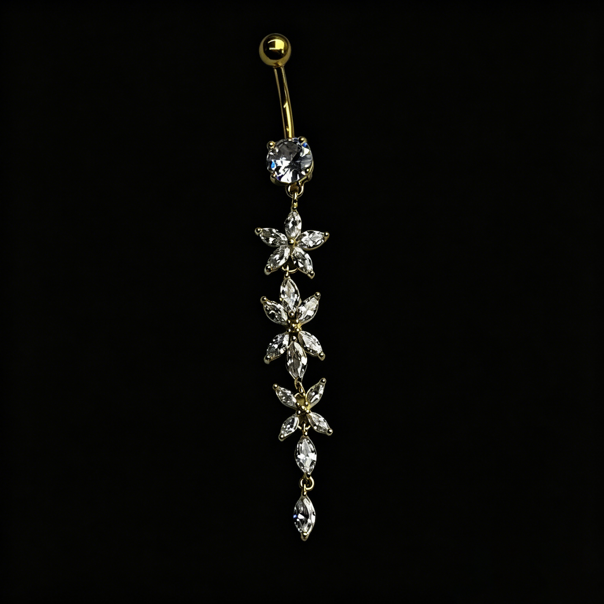 Long Flower CZ Dangle Drop Pierced Belly Button Ring