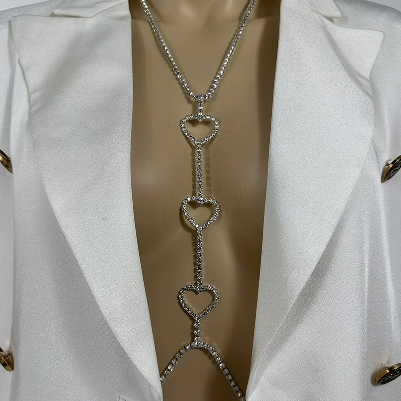 Sparkling rhinestone heart-shaped halter-neck body chain