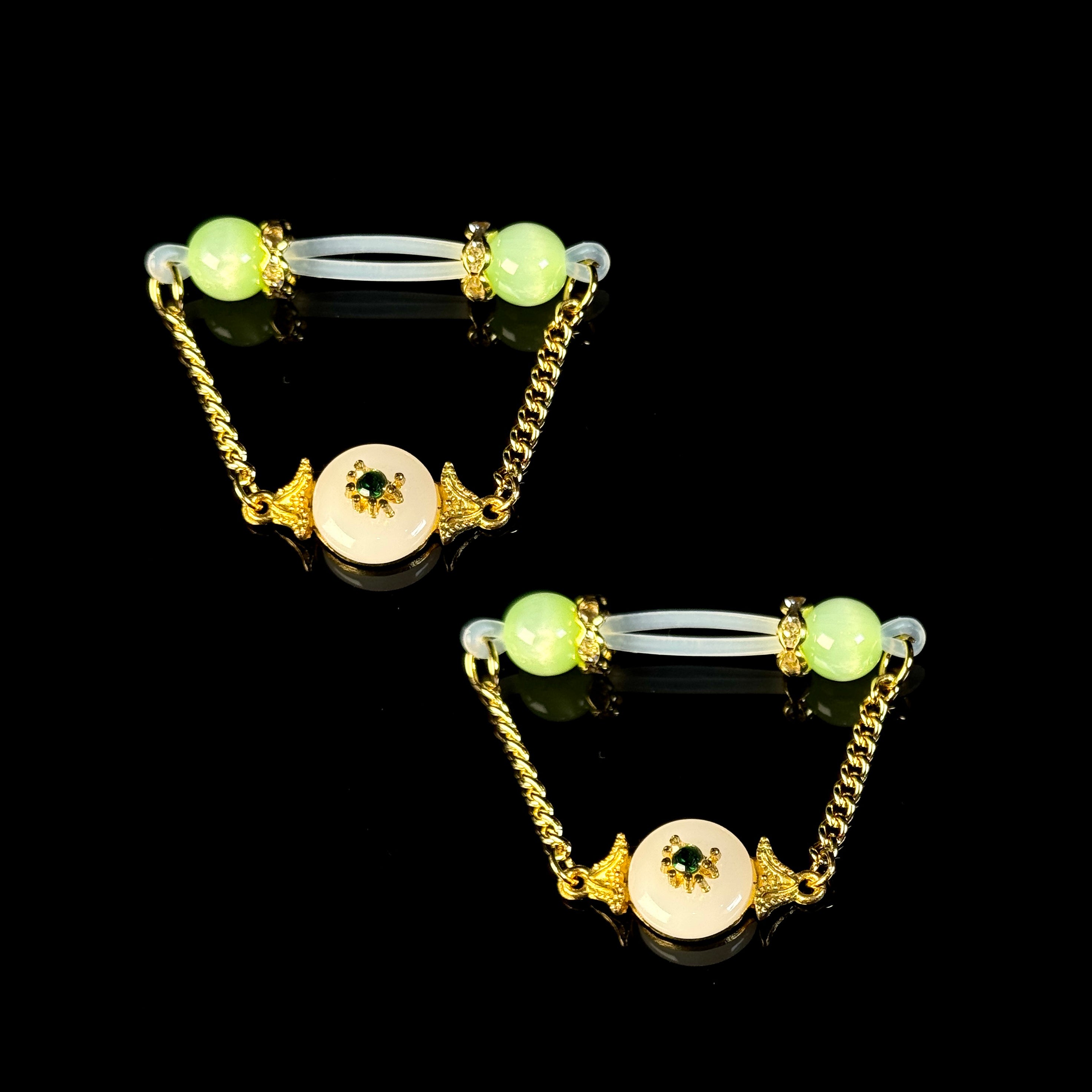 Jade nipple clamps + jade necklace