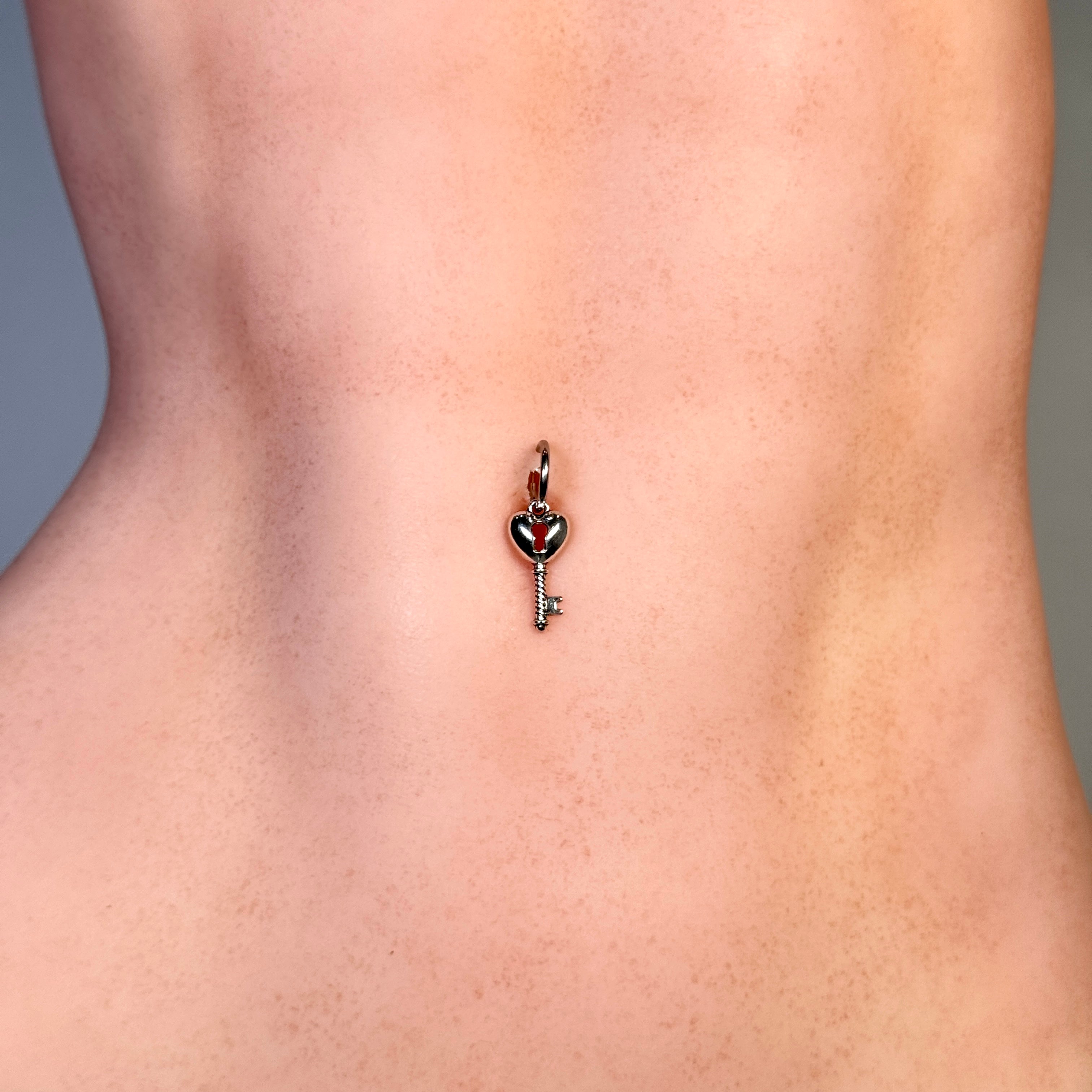 Non-piercing heart-and-key navel jewelry