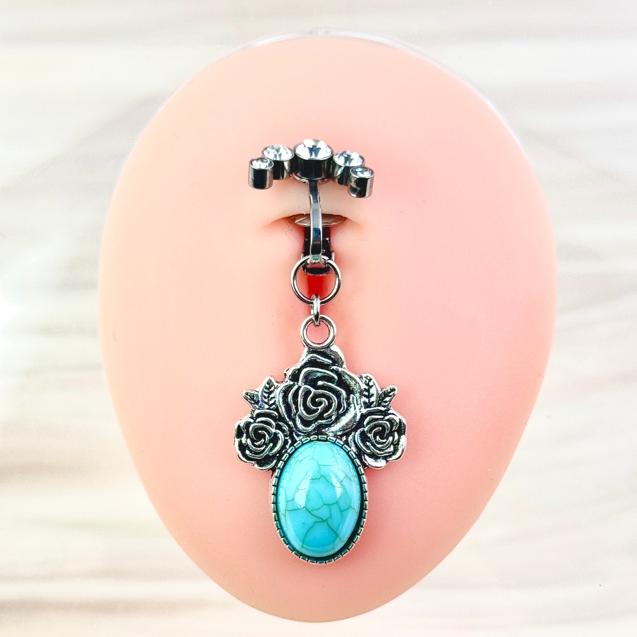 Vintage Turquoise Rose Faux Belly Ring