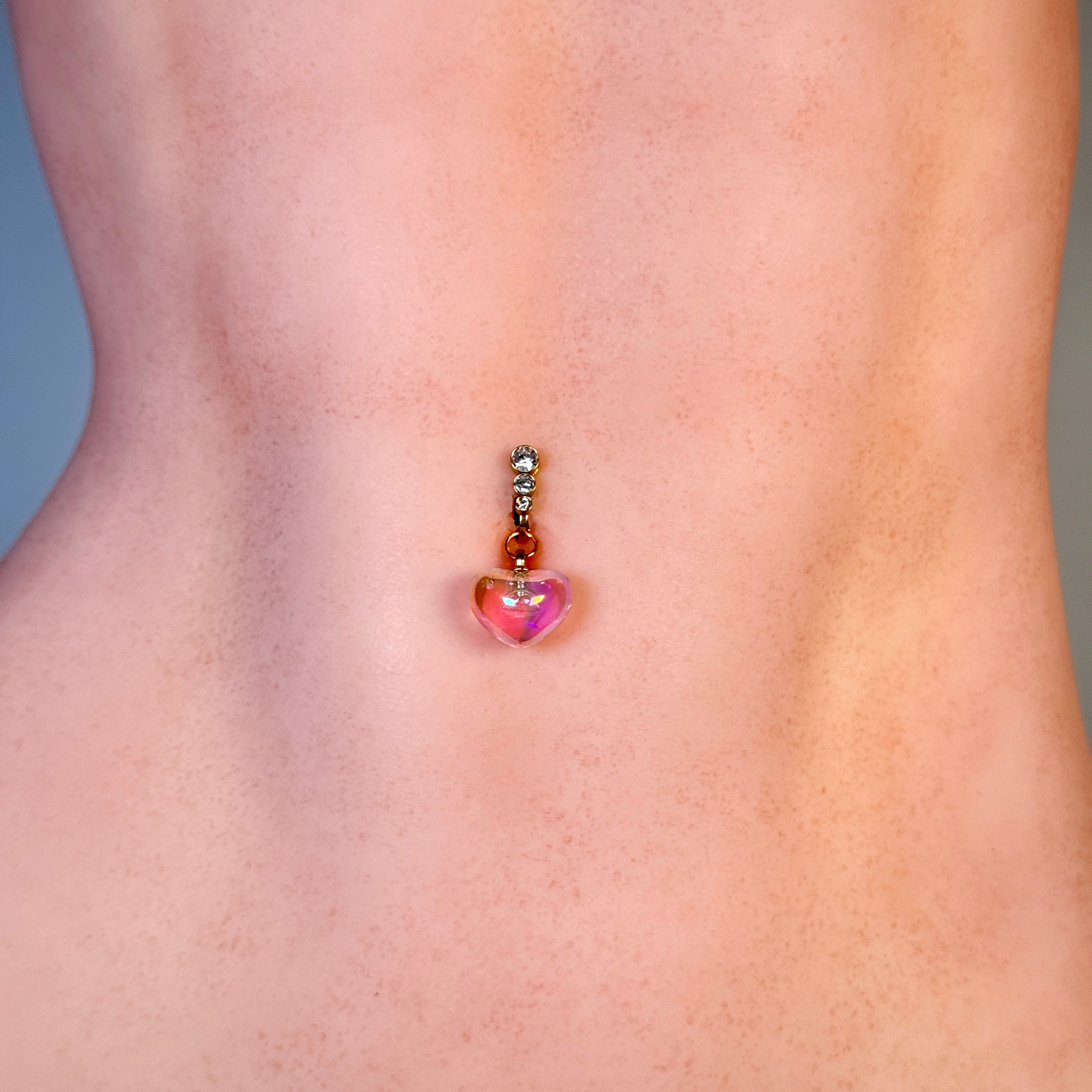 Crystal Heart Glow Faux Navel Ring