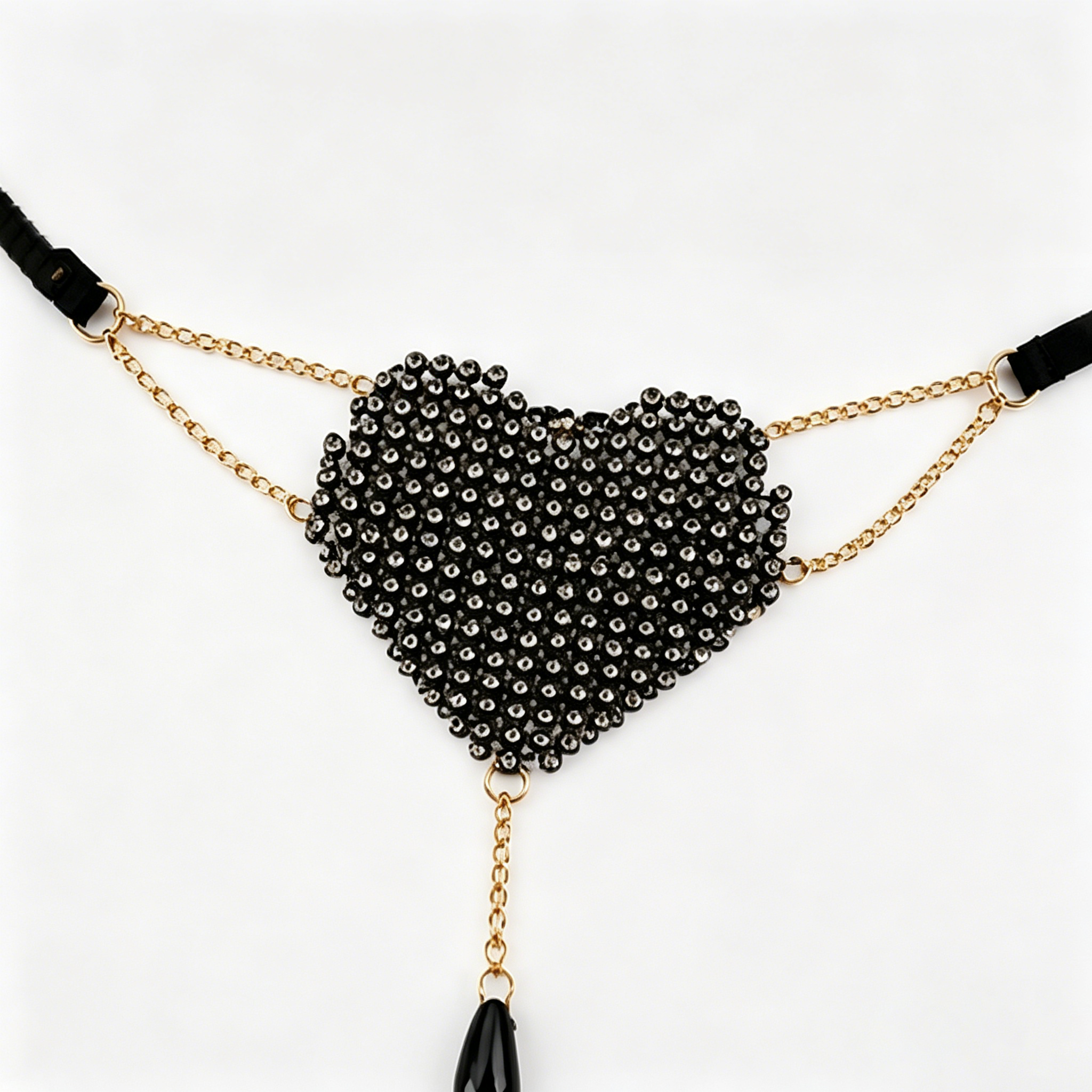 Black Crystal Heart Nipple Cover & Waist Chain Set