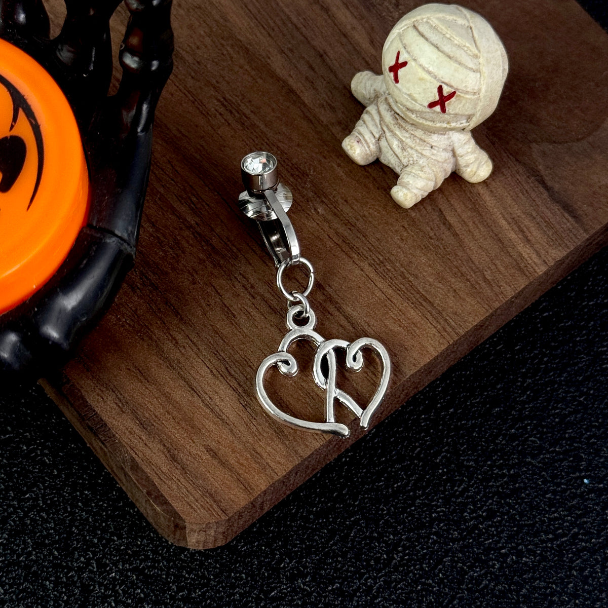 Double Heart Faux Belly Button Ring