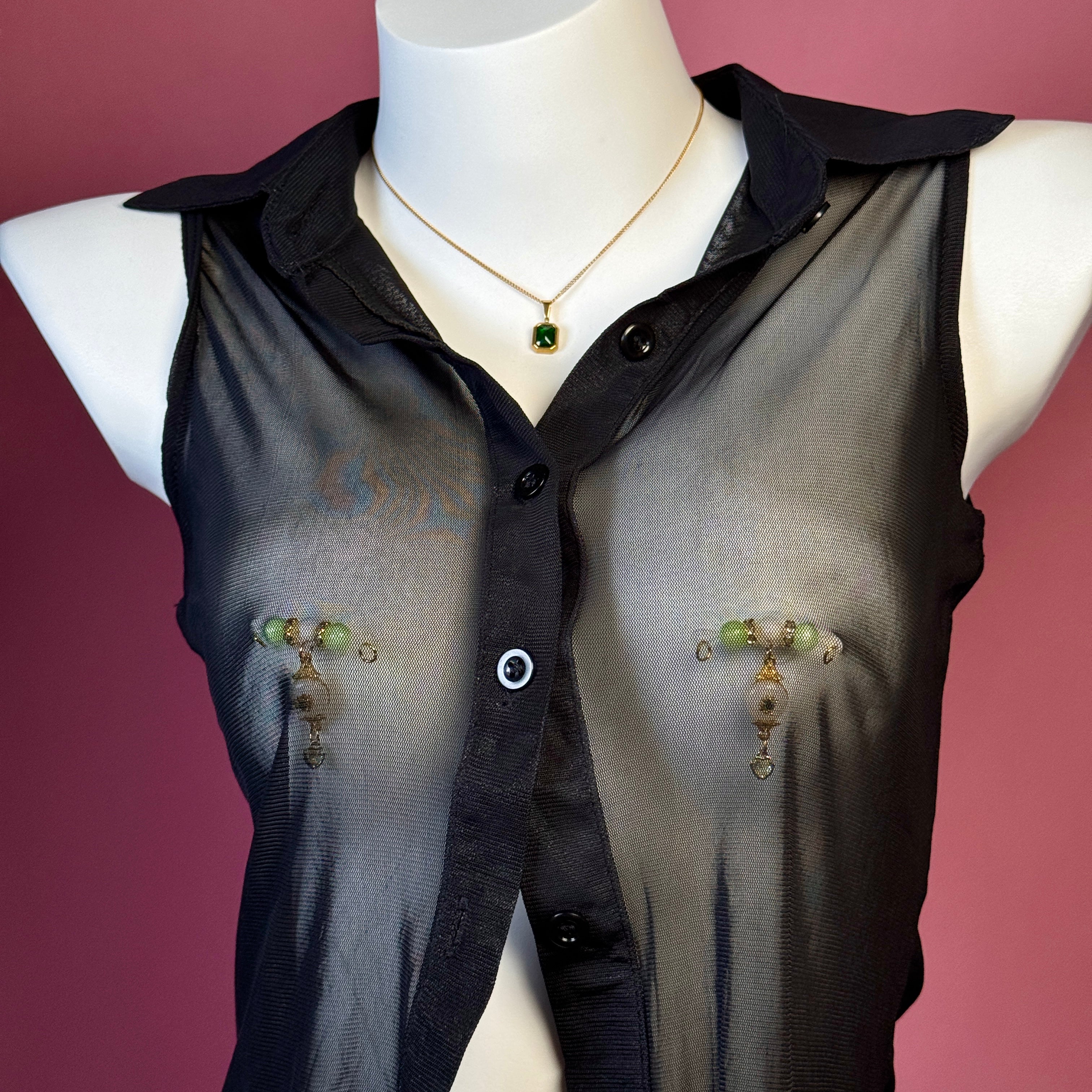 Jade nipple clamps + jade necklace