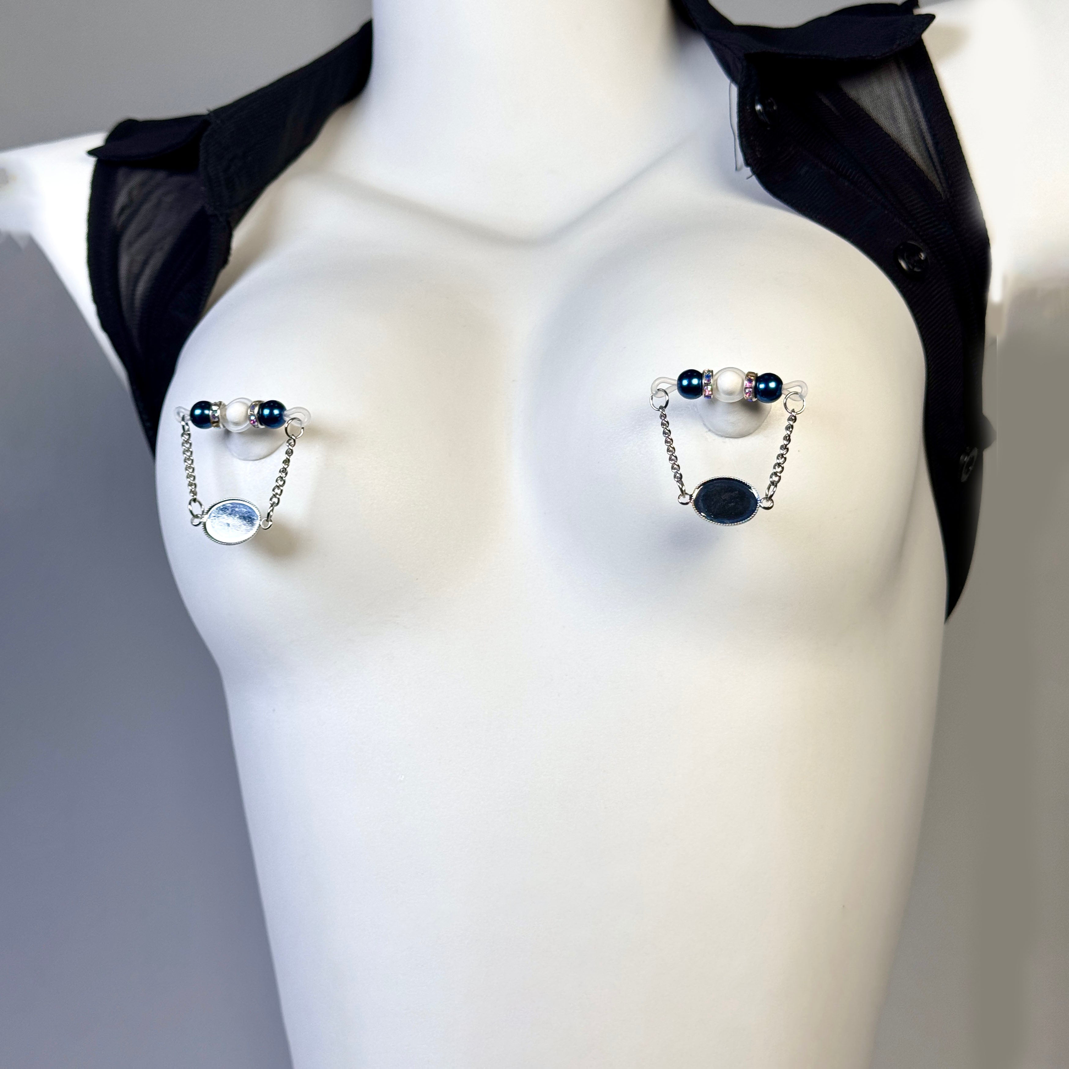 Ocean Blue Crystal Non-Piercing Nipple Jewelry