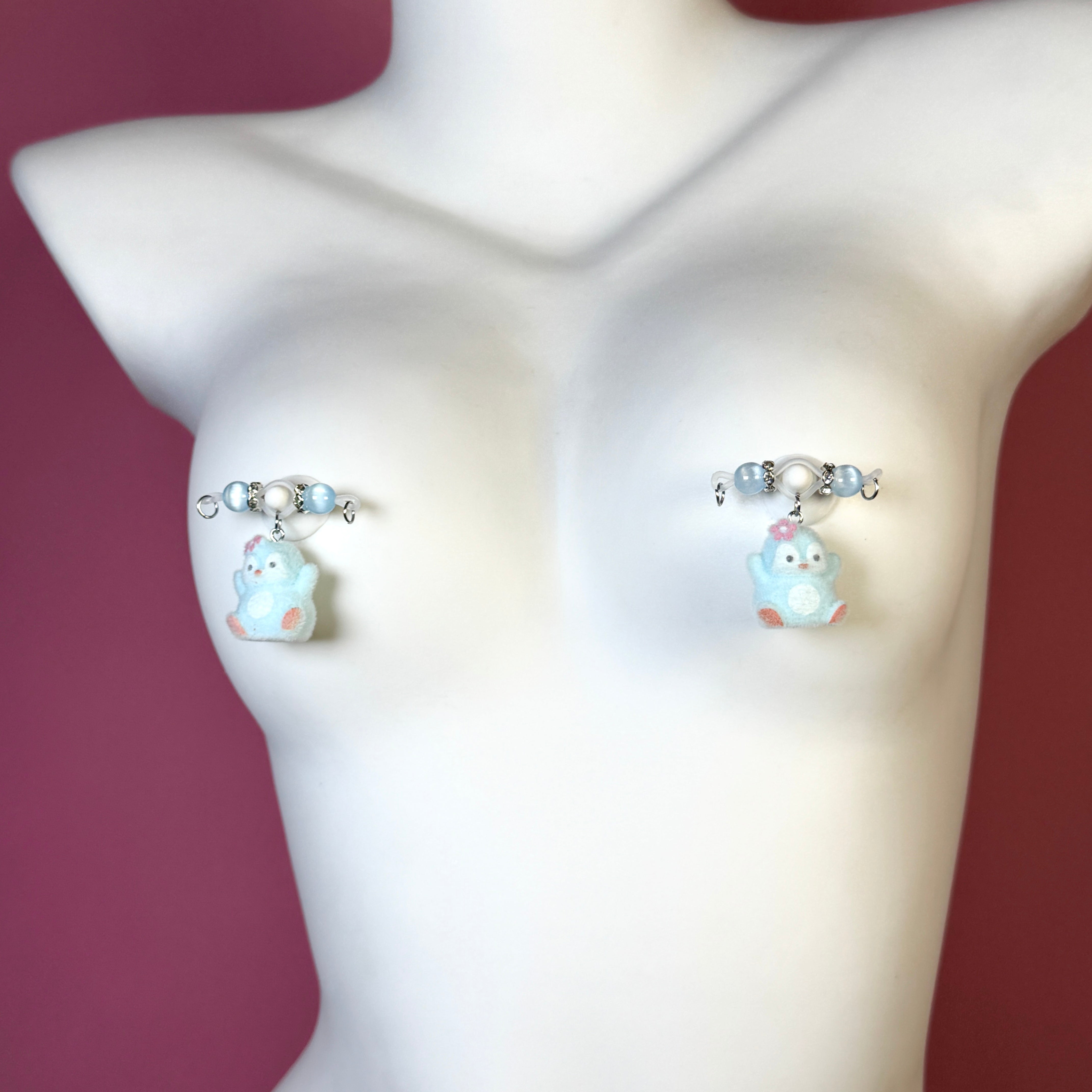Blue Fluffy Chick Faux Nipple Ring