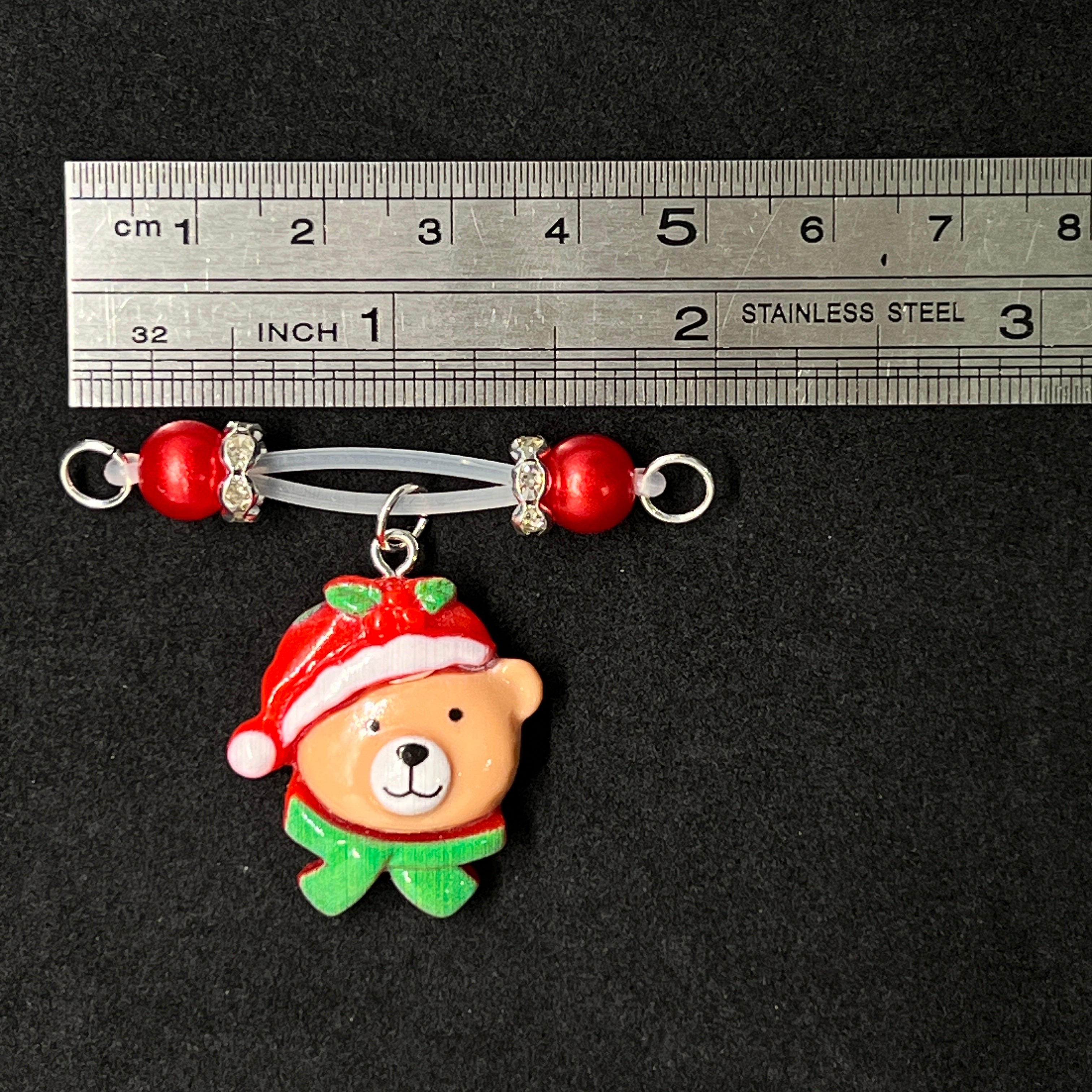 Festive Bear Charm Red Bead Nipple Clips