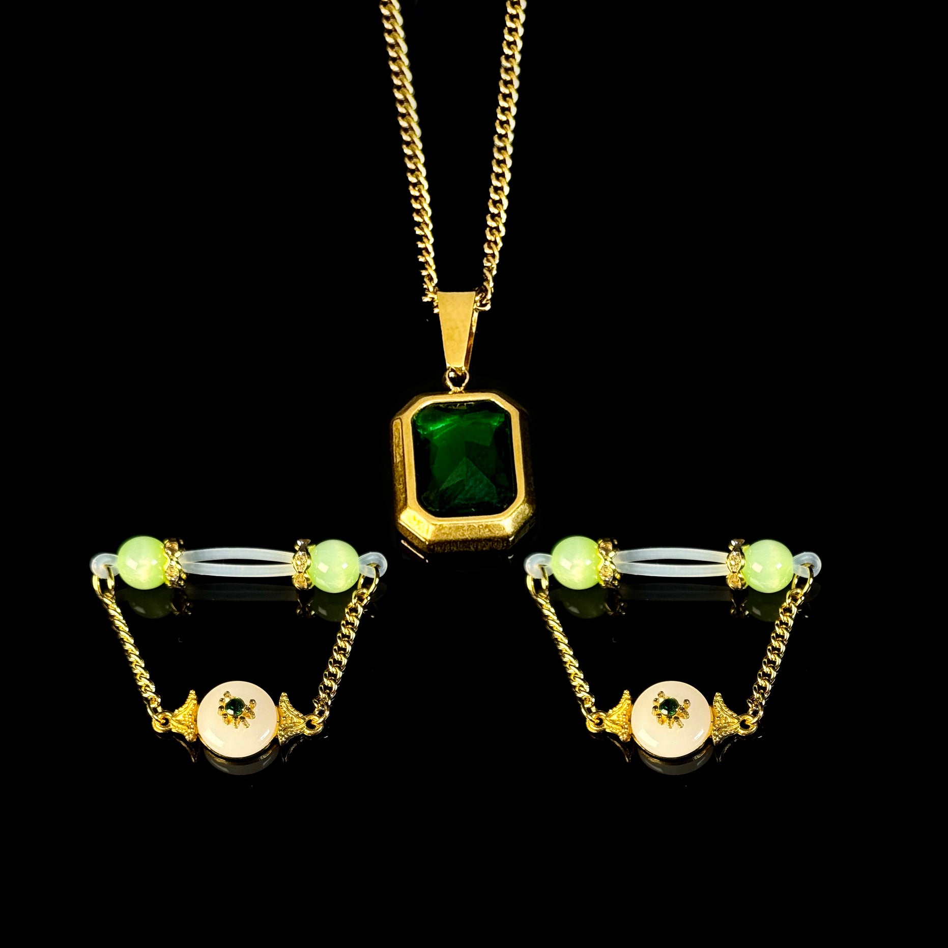 Jade nipple clamps + jade necklace